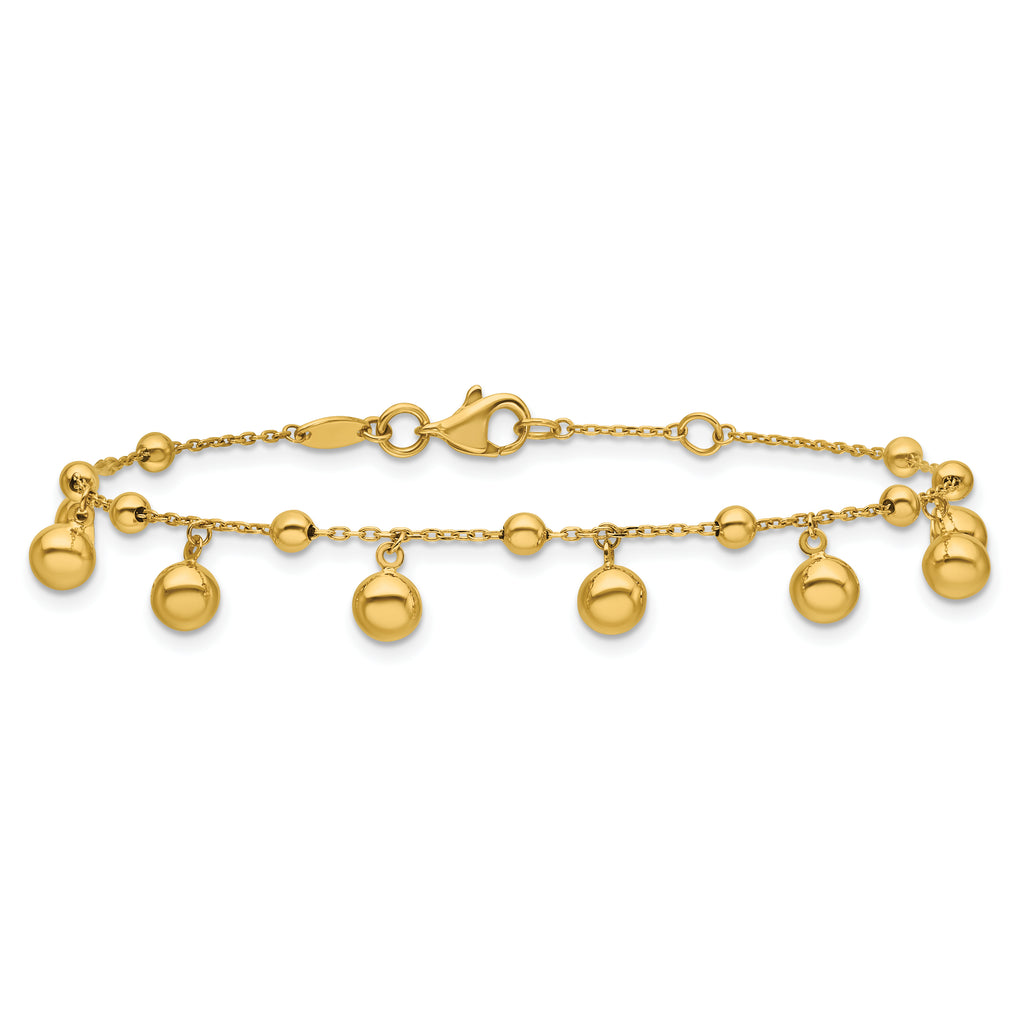 14K Polished Dangle Beaded with .5in ext. Bracelet