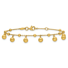 14K Polished Dangle Beaded with .5in ext. Bracelet