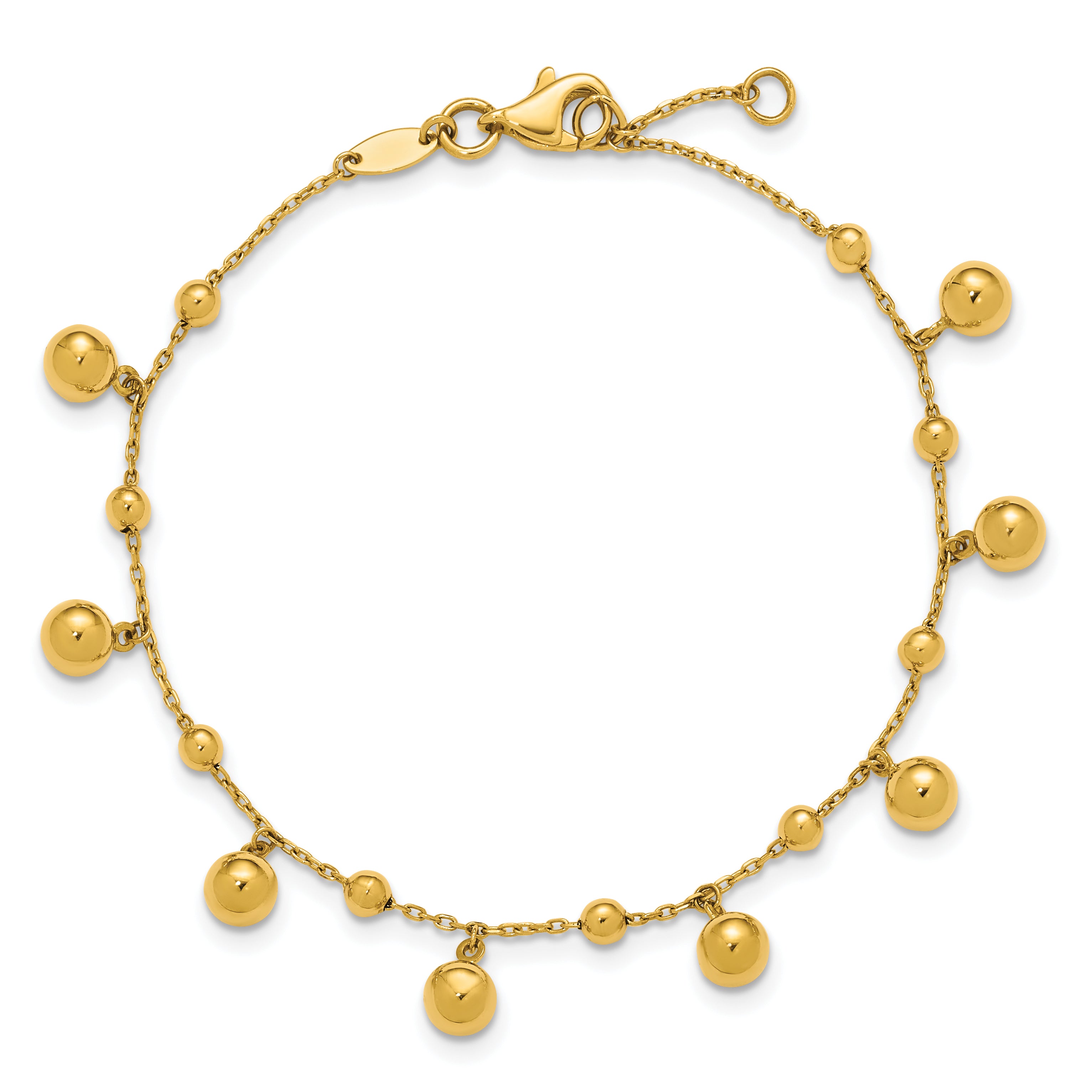 14K Polished Dangle Beaded with .5in ext. Bracelet