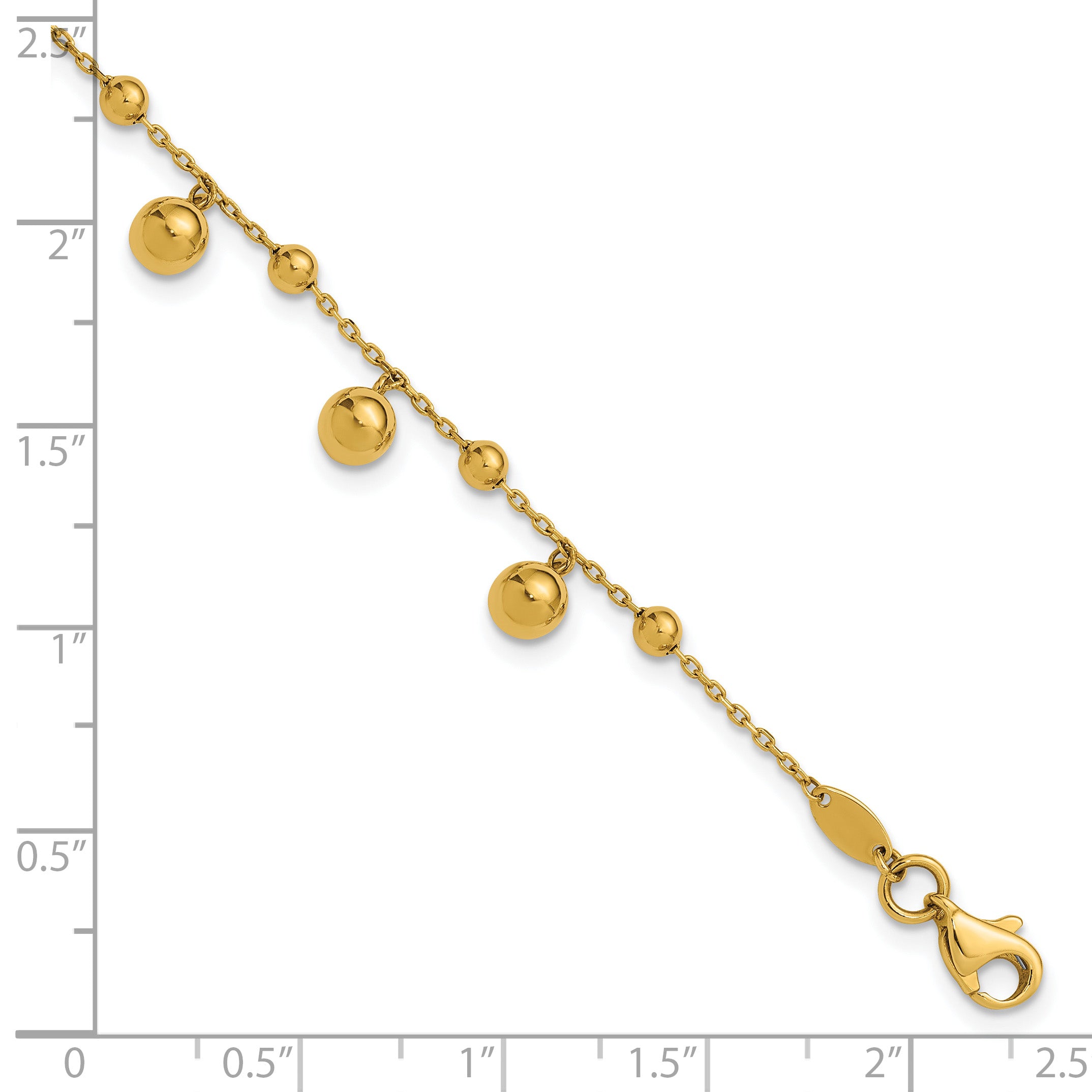 14K Polished Dangle Beaded with .5in ext. Bracelet