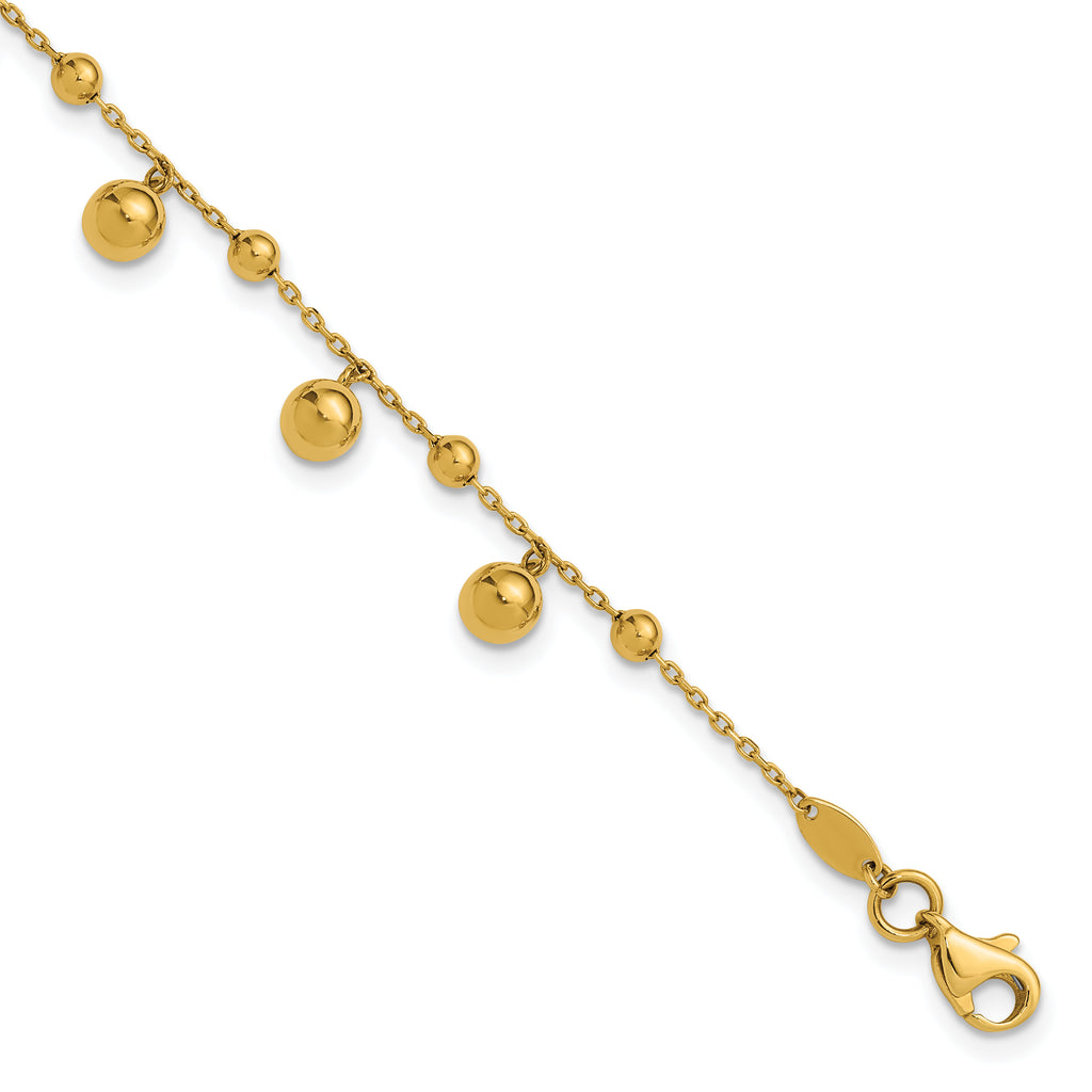 14K Polished Dangle Beaded with .5in ext. Bracelet