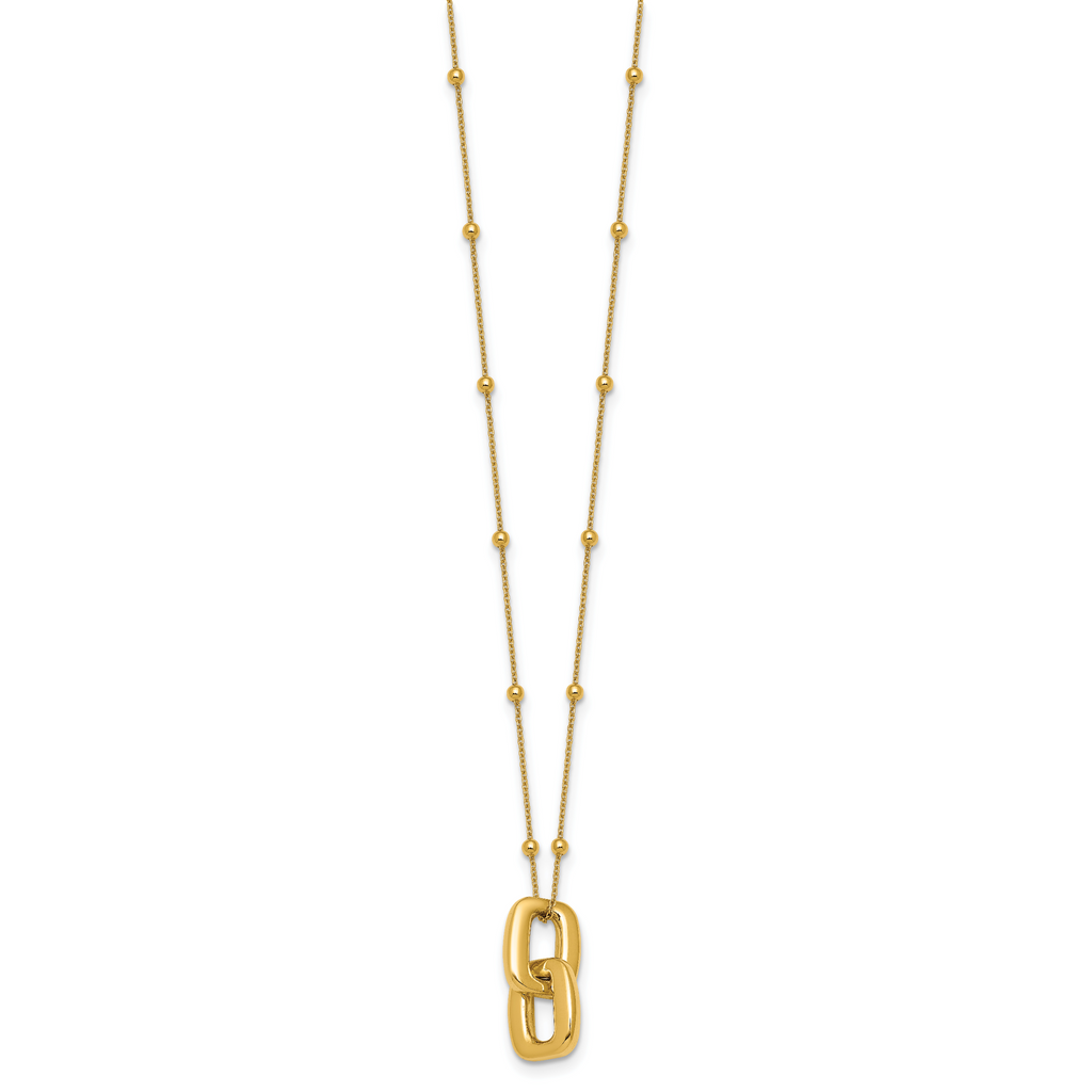 14K Yellow Gold Beaded Cable Pendant Necklace