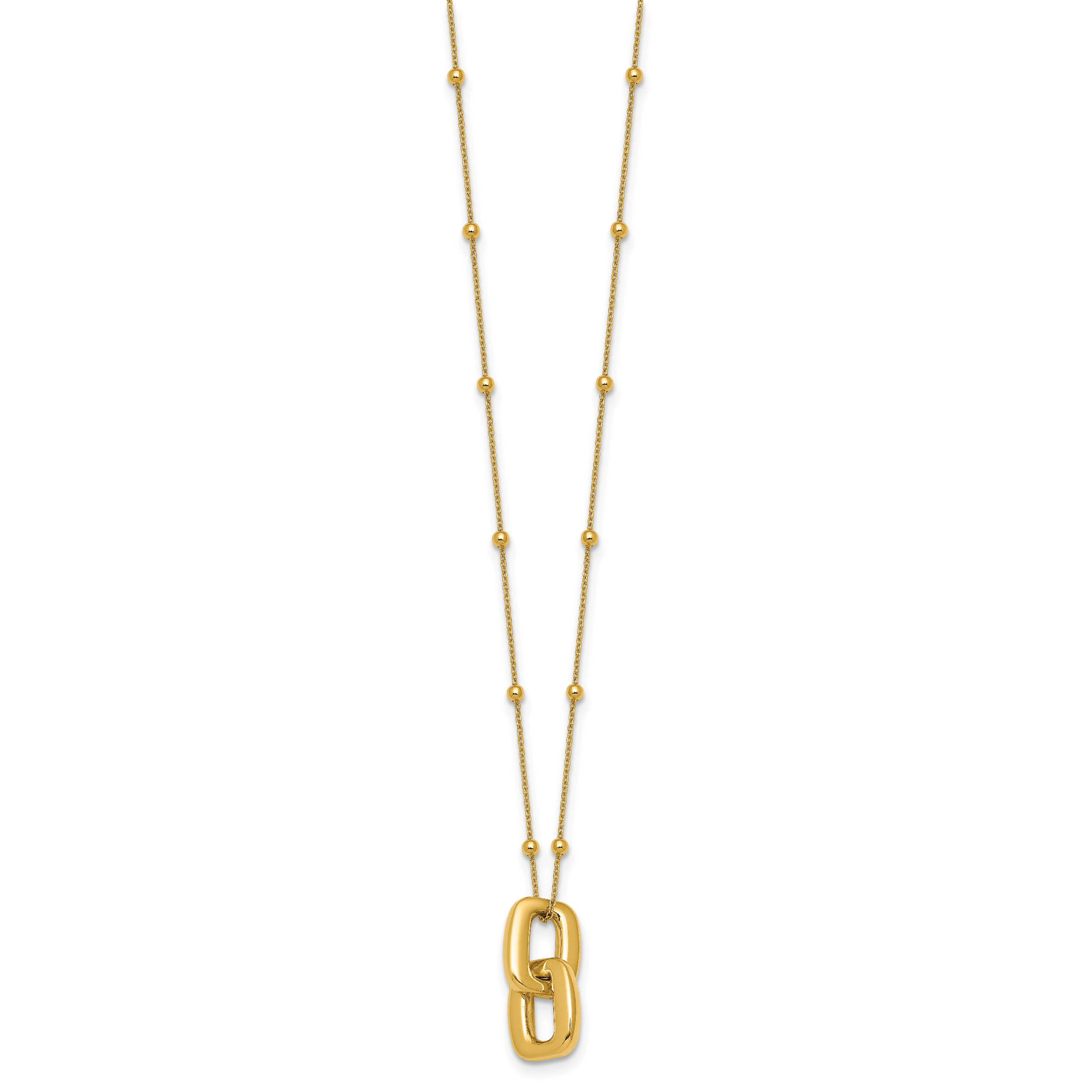 14K Yellow Gold Beaded Cable Pendant Necklace