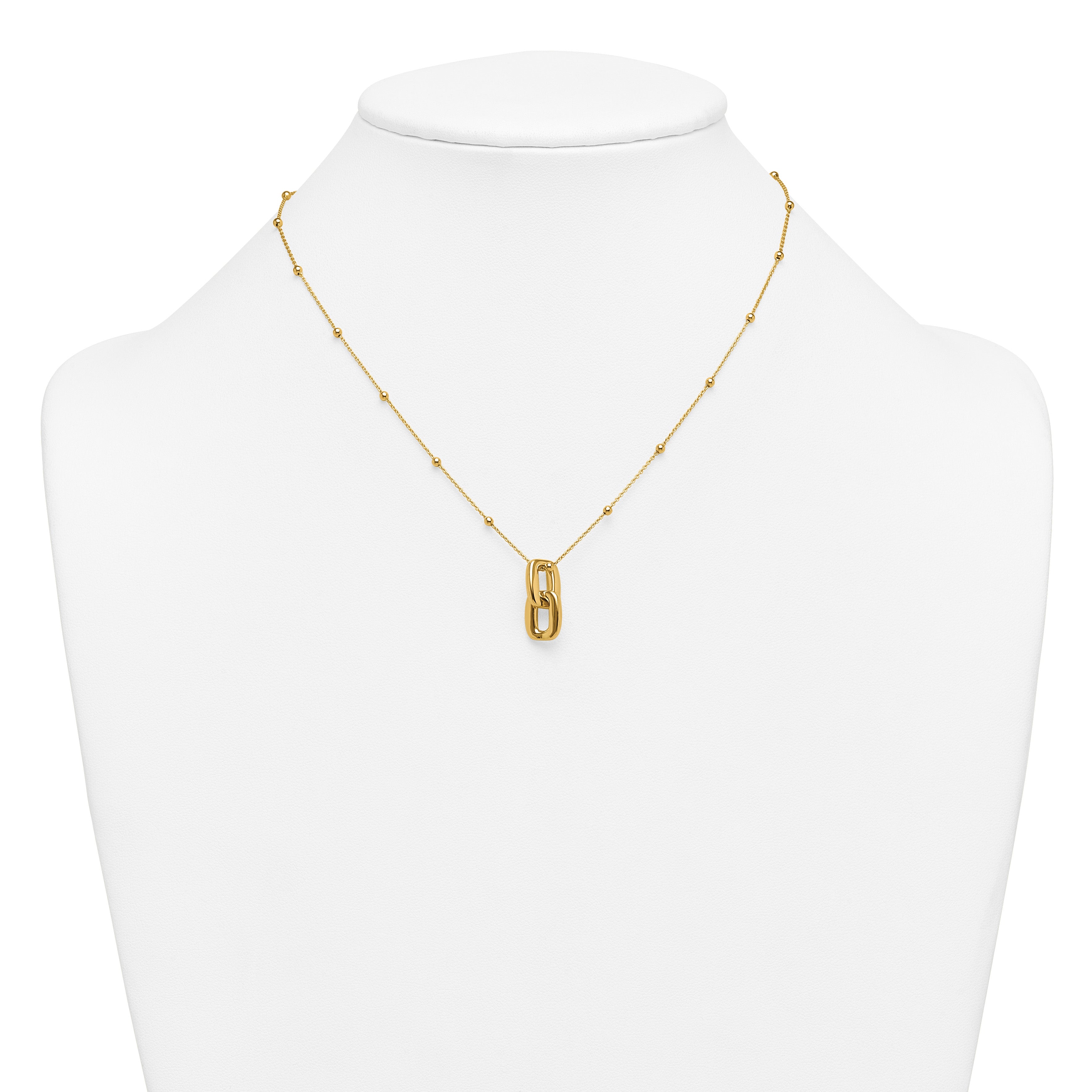 14K Yellow Gold Beaded Cable Pendant Necklace