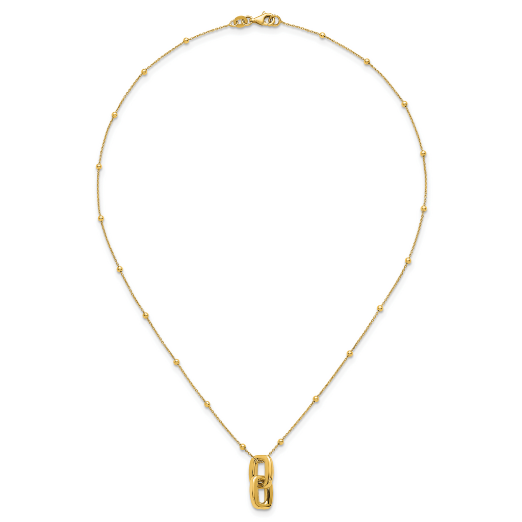 14K Yellow Gold Beaded Cable Pendant Necklace