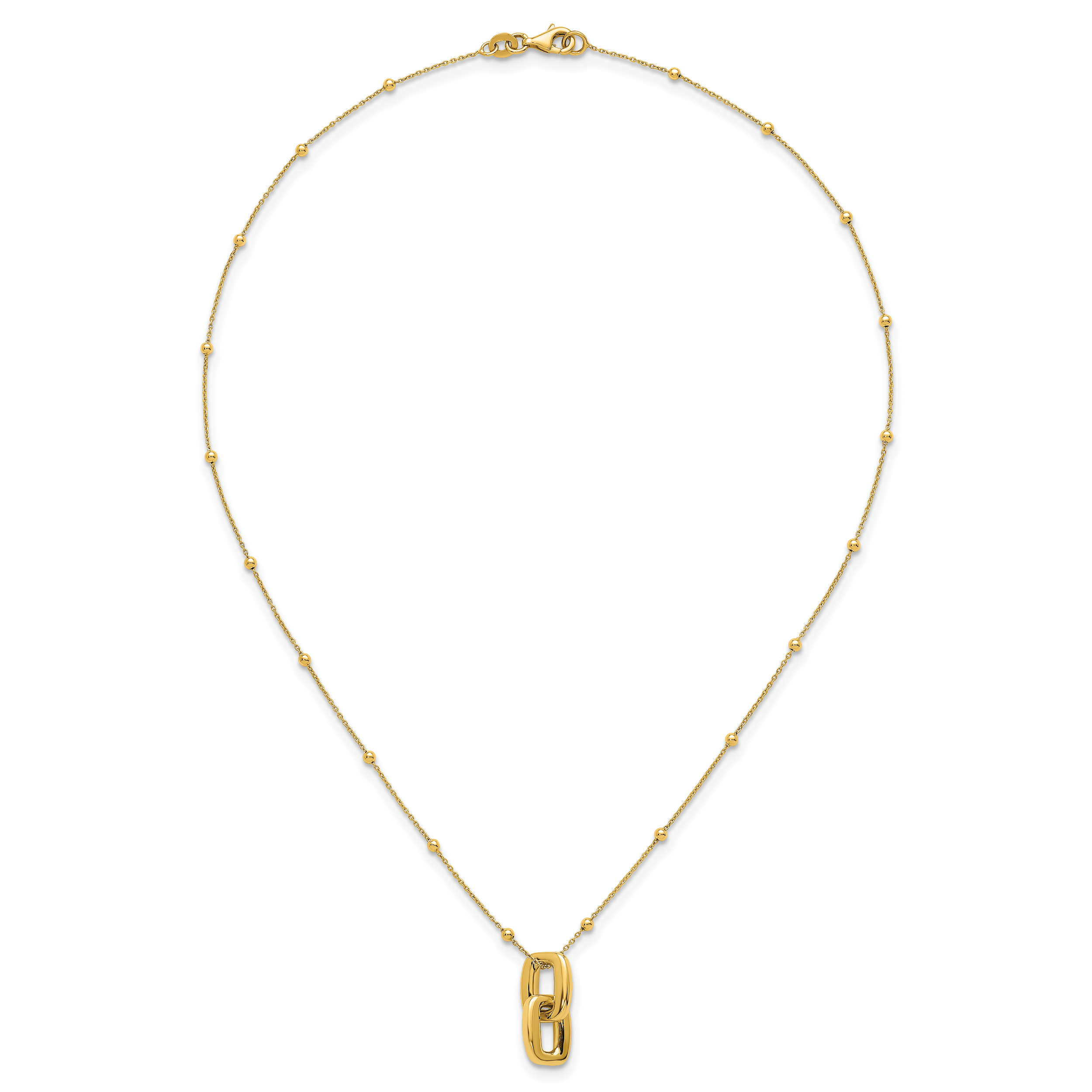 14K Yellow Gold Beaded Cable Pendant Necklace