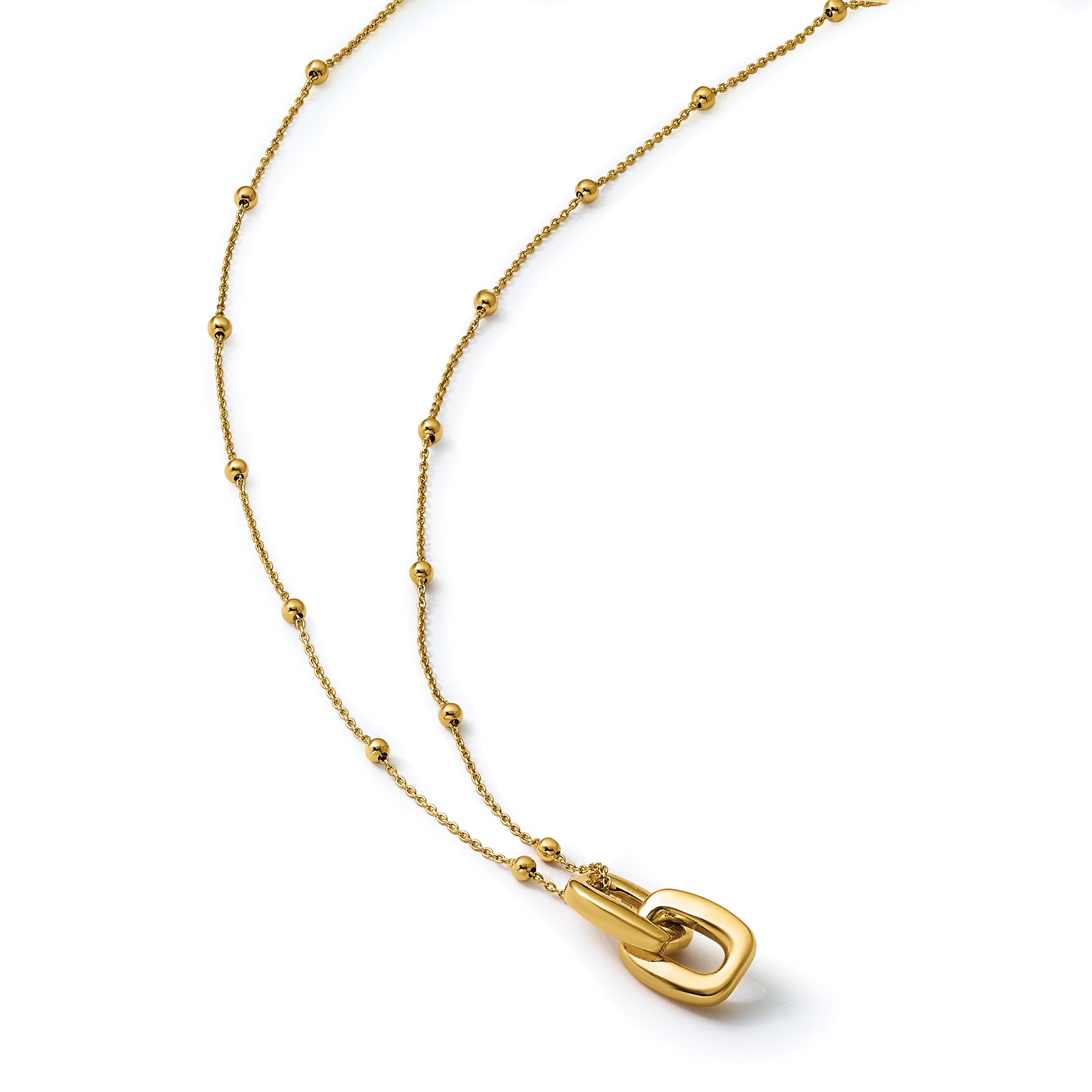 14K Yellow Gold Beaded Cable Pendant Necklace