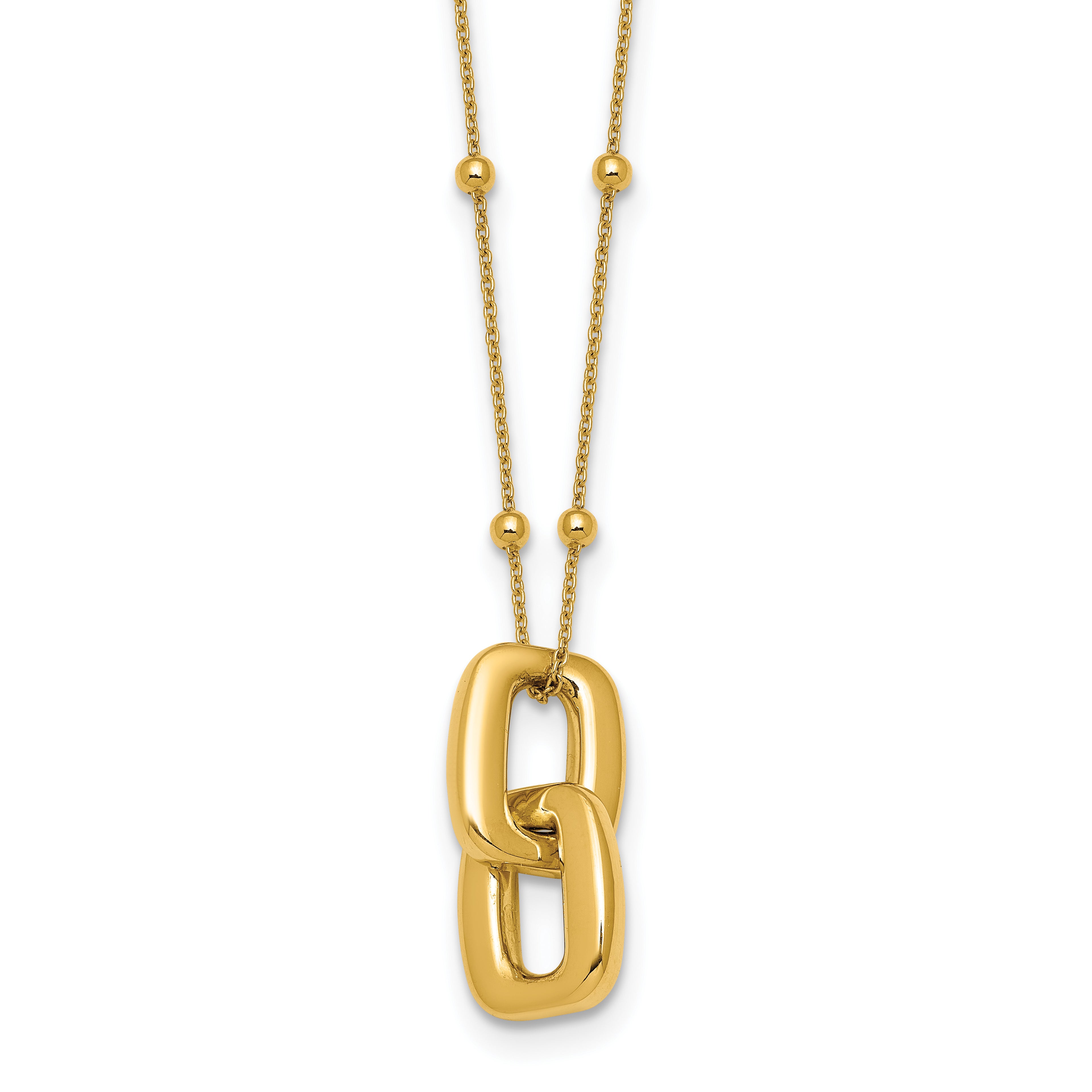 14K Yellow Gold Beaded Cable Pendant Necklace