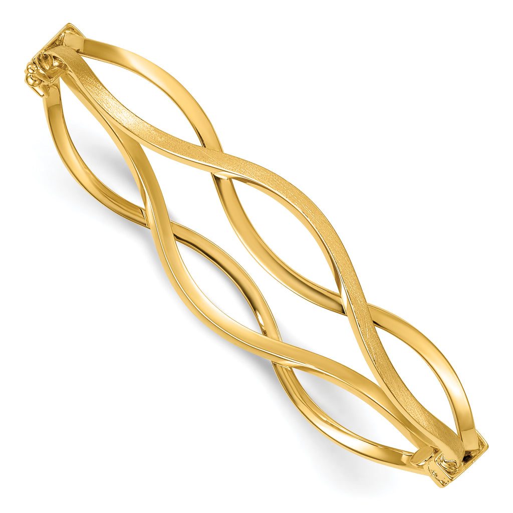 14K Yellow Gold Brushed & Polished Bangle Bracelet