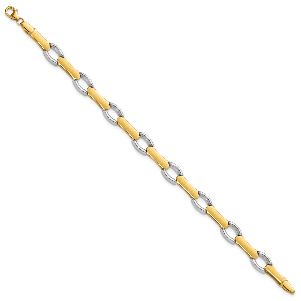 14K Yellow Gold Brushed & Polished Link Bracelet, 7.5 in