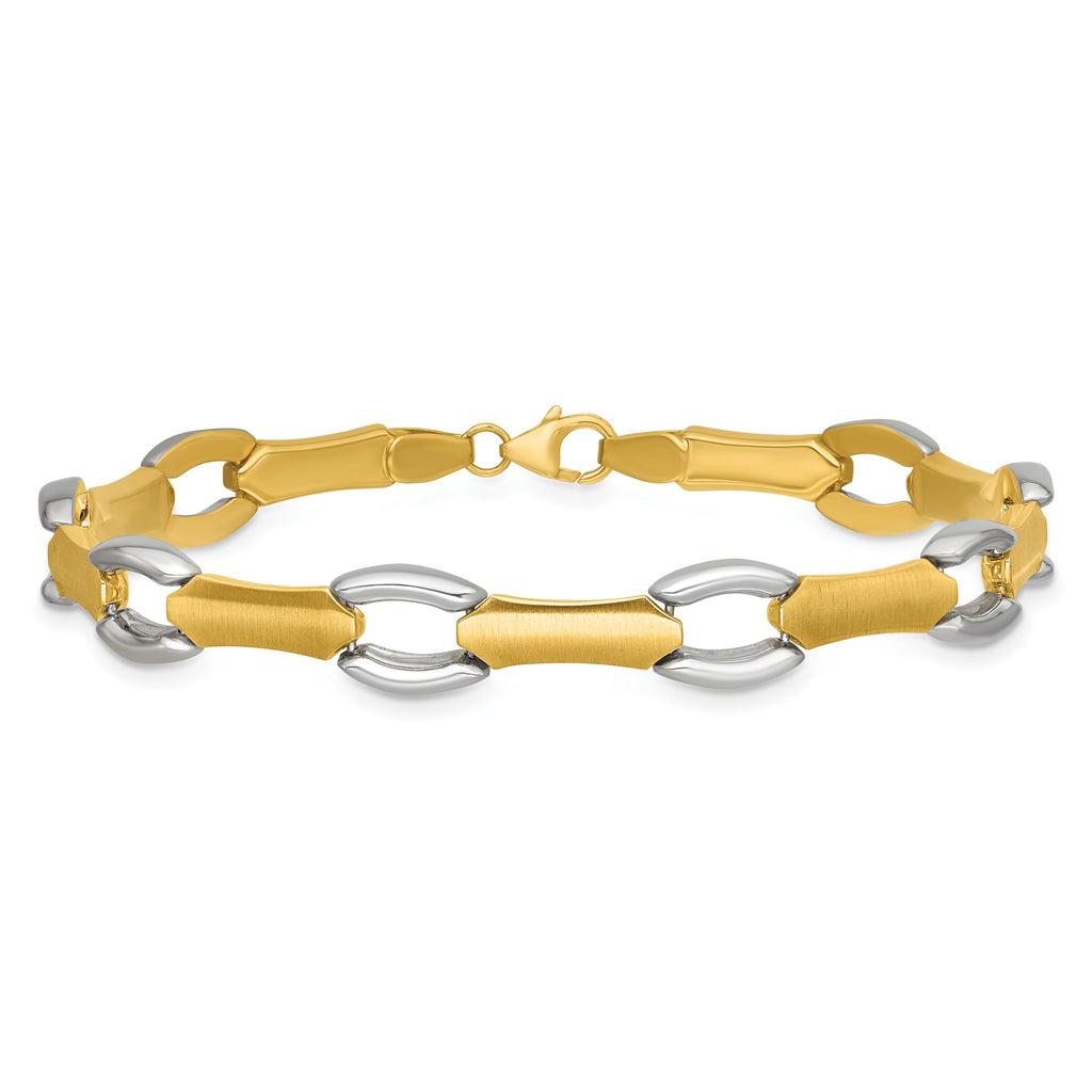 14K Yellow Gold Brushed & Polished Link Bracelet, 7.5 in