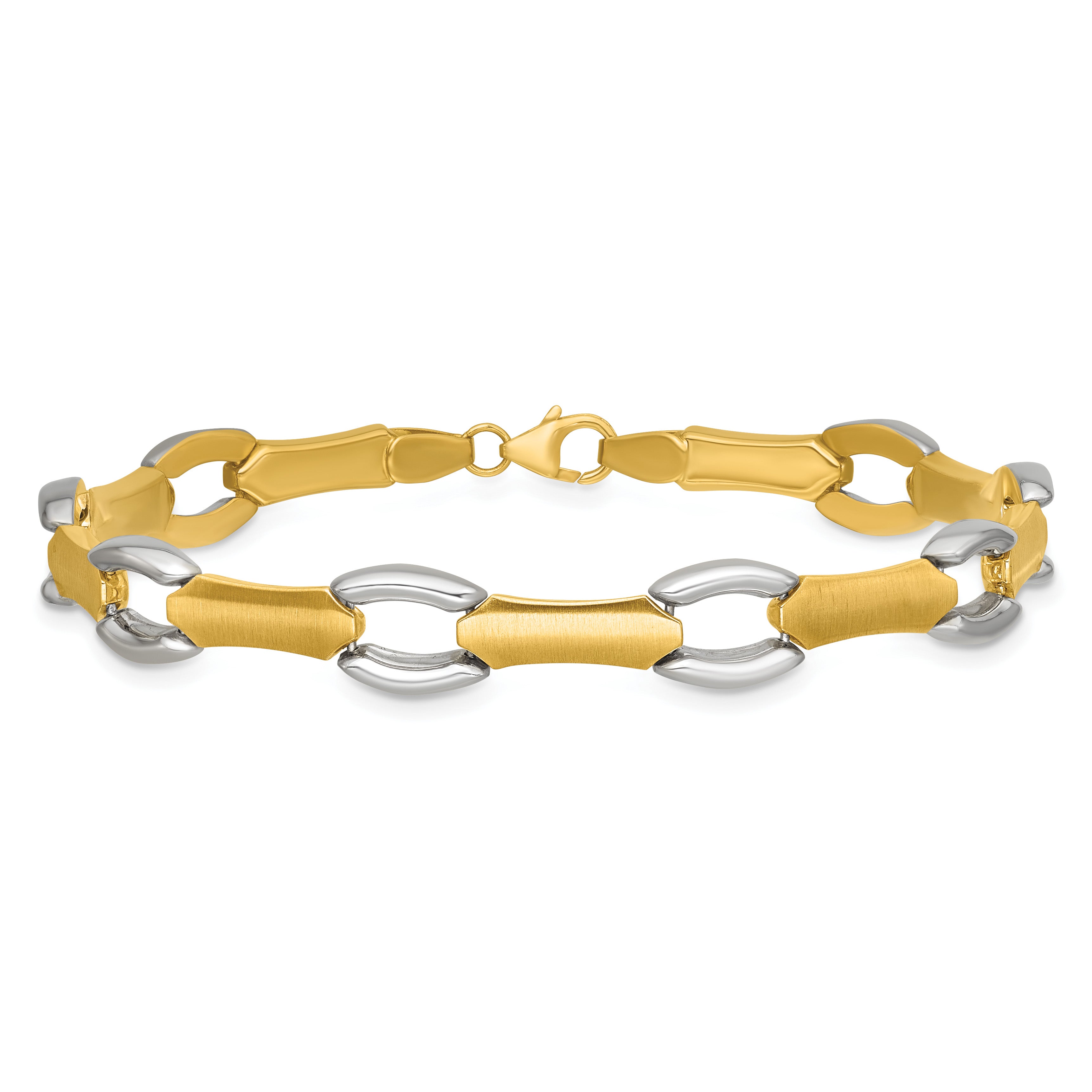 14K Yellow Gold Brushed & Polished Link Bracelet, 7.5 in