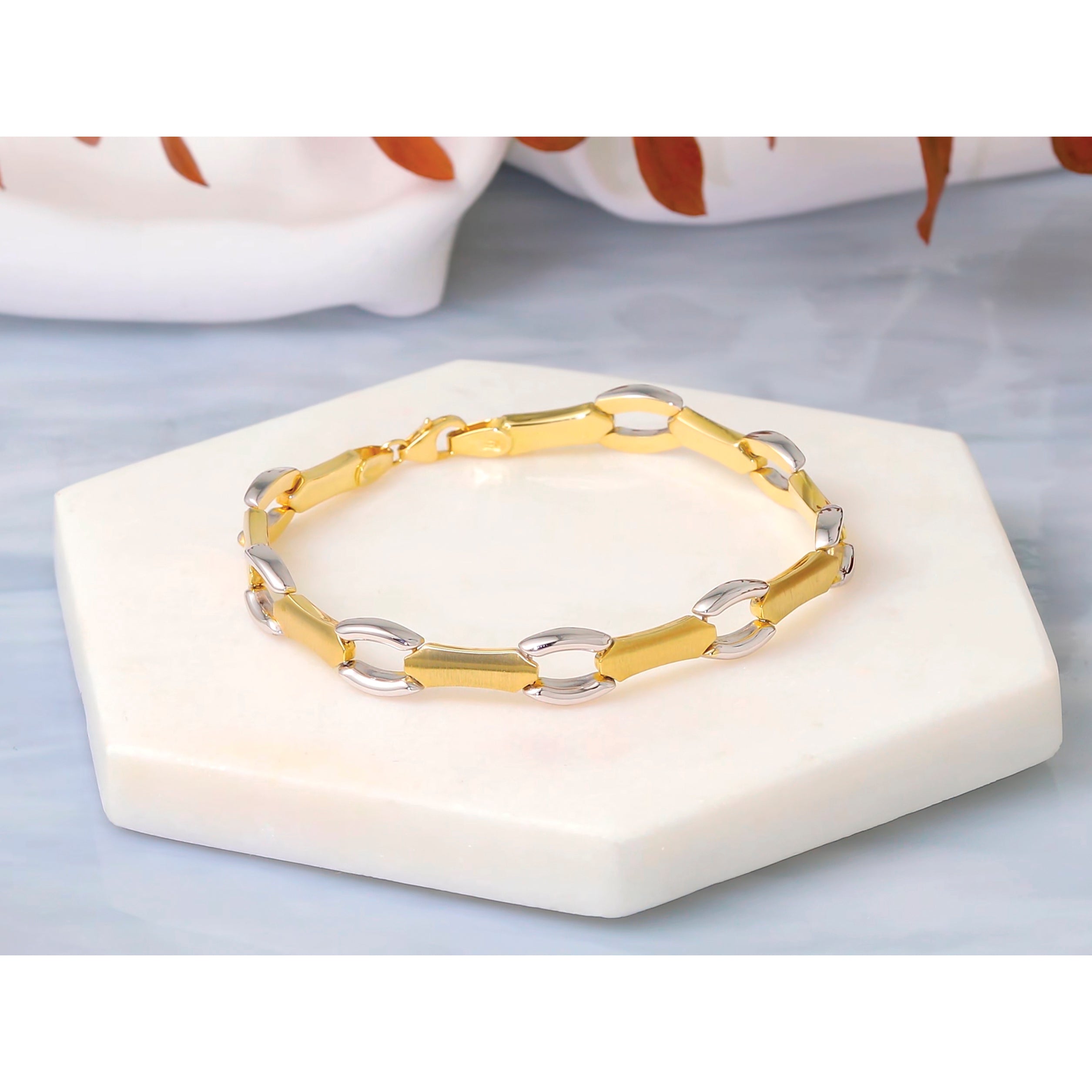 14K Yellow Gold Brushed & Polished Link Bracelet, 7.5 in