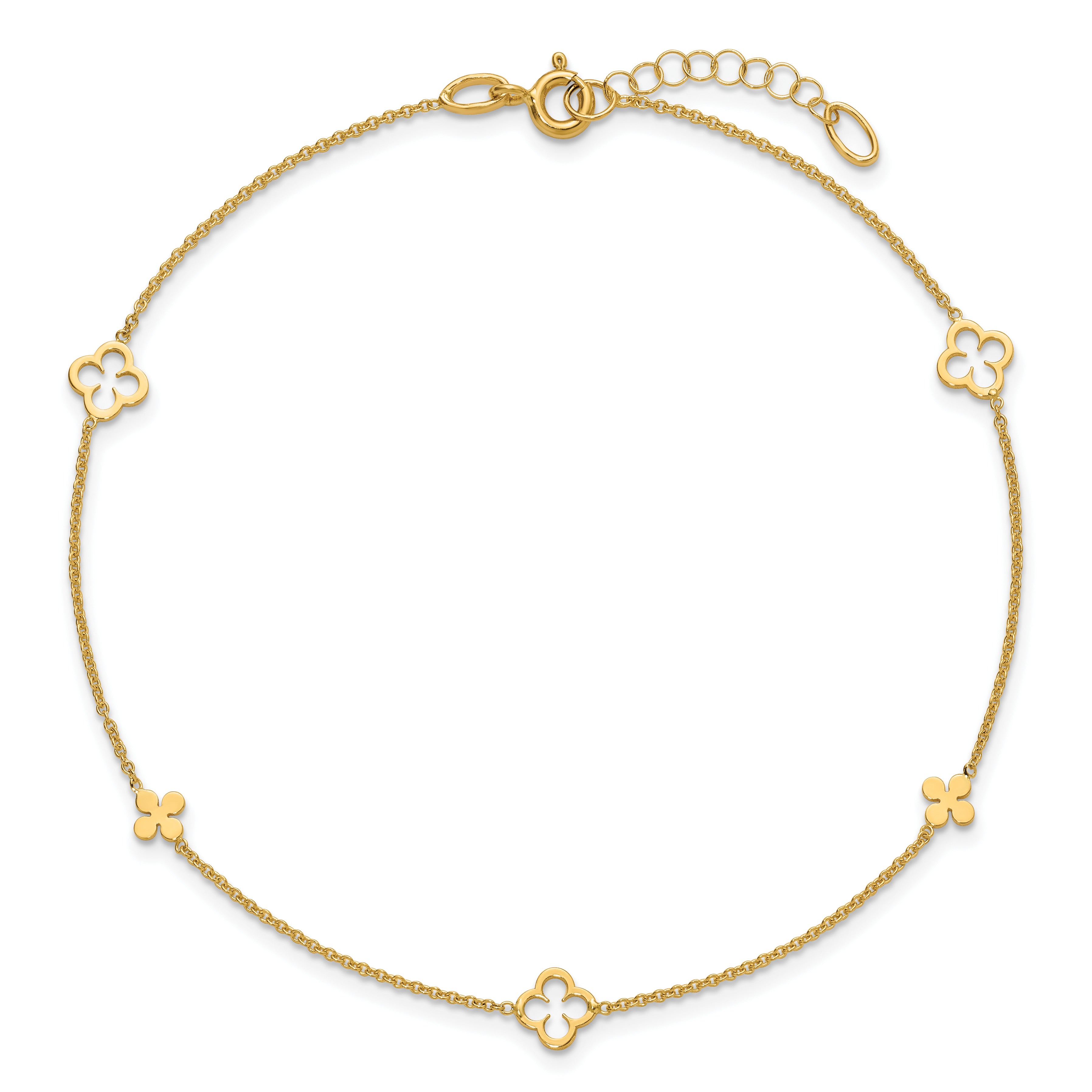 14K Yellow Gold Polished Anklet, 10 in