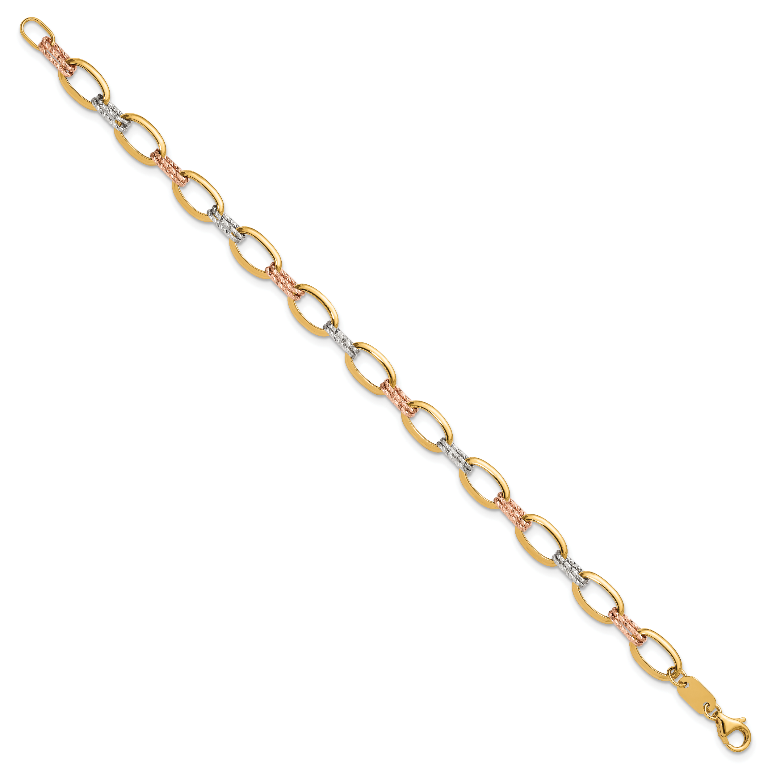 14K Tri-Color Gold Polished Link Bracelet, 7 in Secondary image