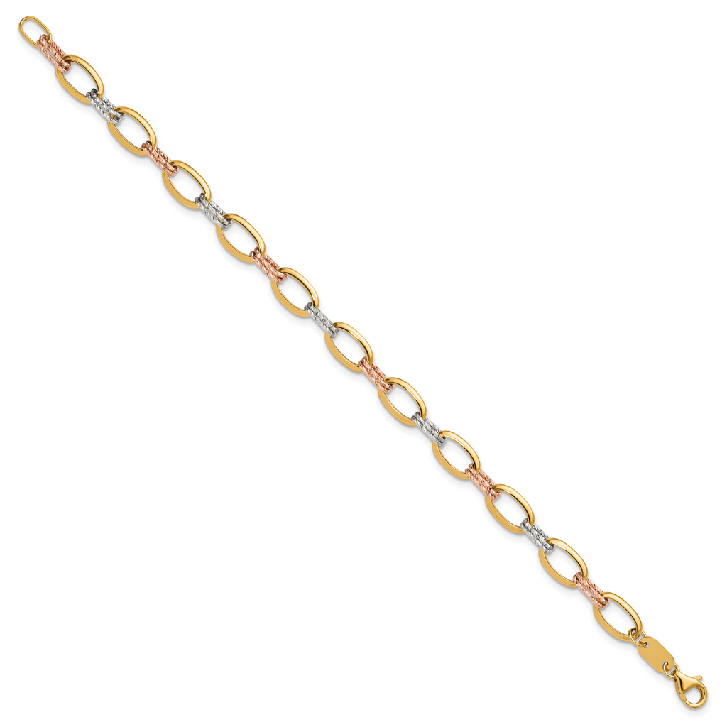 14K Tri-Color Gold Polished Link Bracelet, 7 in