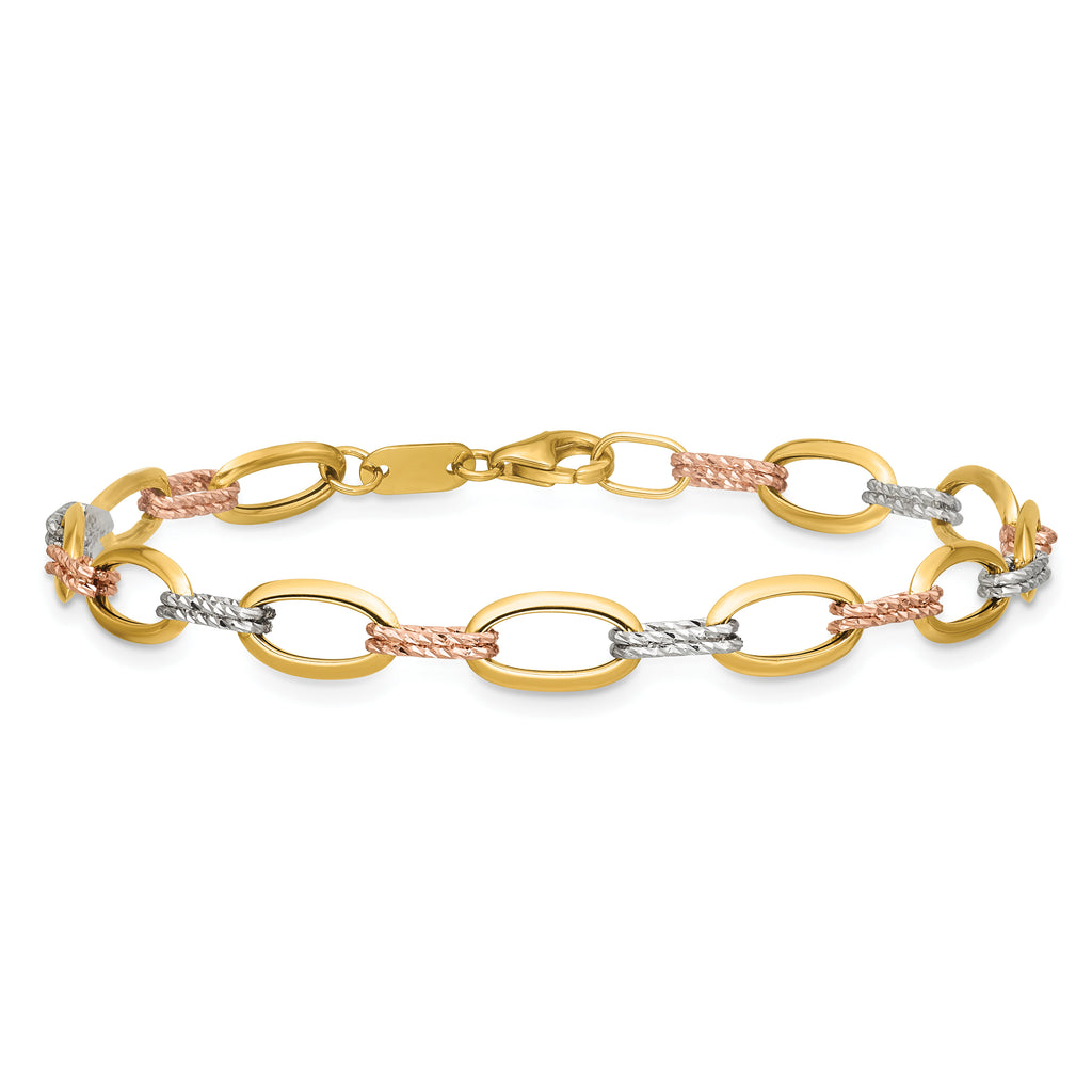 14K Tri-Color Gold Polished Link Bracelet, 7 in