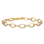 14K Tri-Color Gold Polished Link Bracelet, 7 in