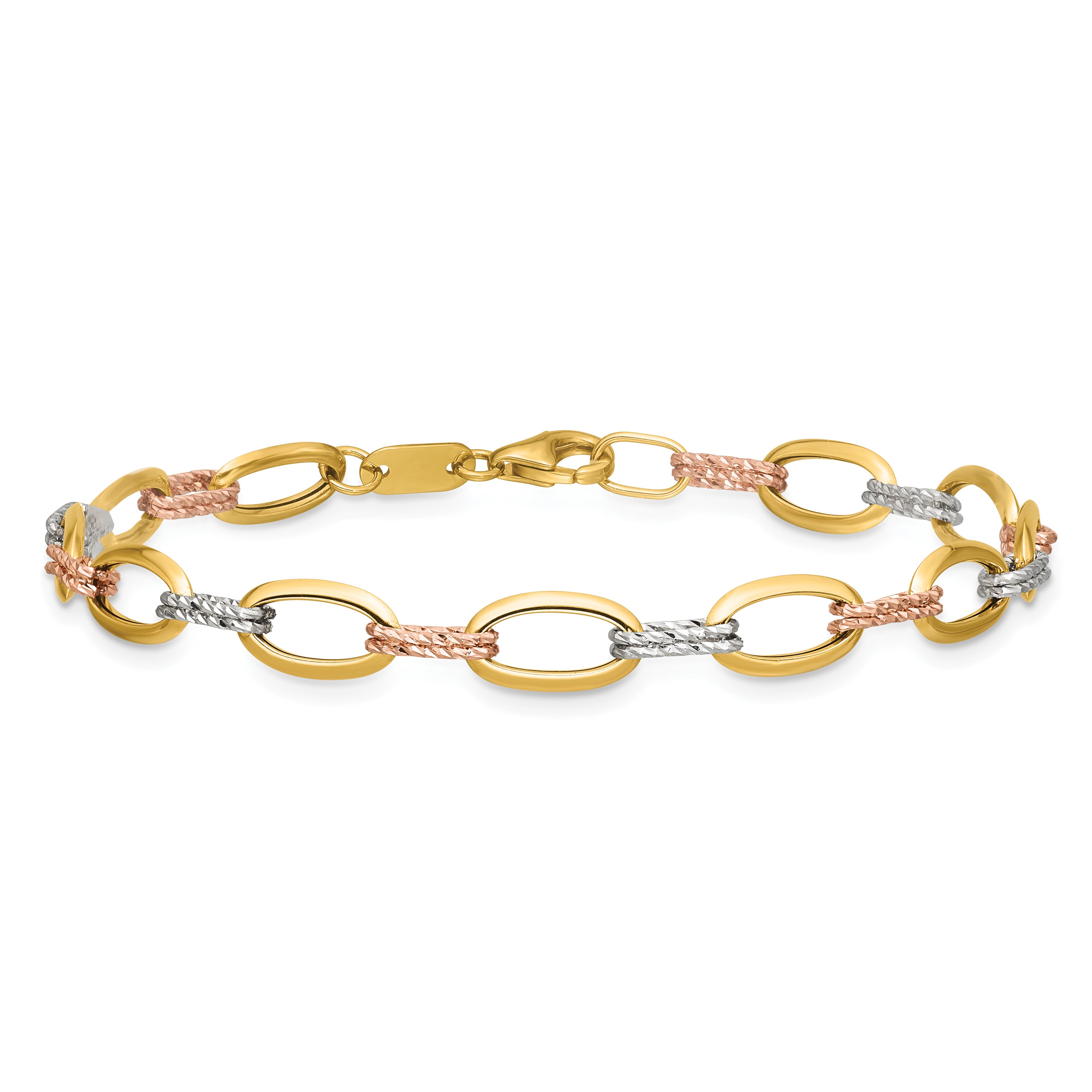 14K Tri-Color Gold Polished Link Bracelet, 7 in