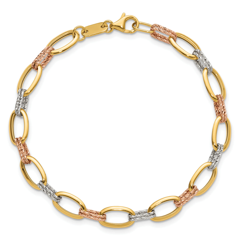 14K Tri-Color Gold Polished Link Bracelet, 7 in