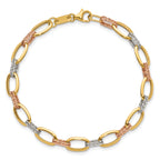 14K Tri-Color Gold Polished Link Bracelet, 7 in