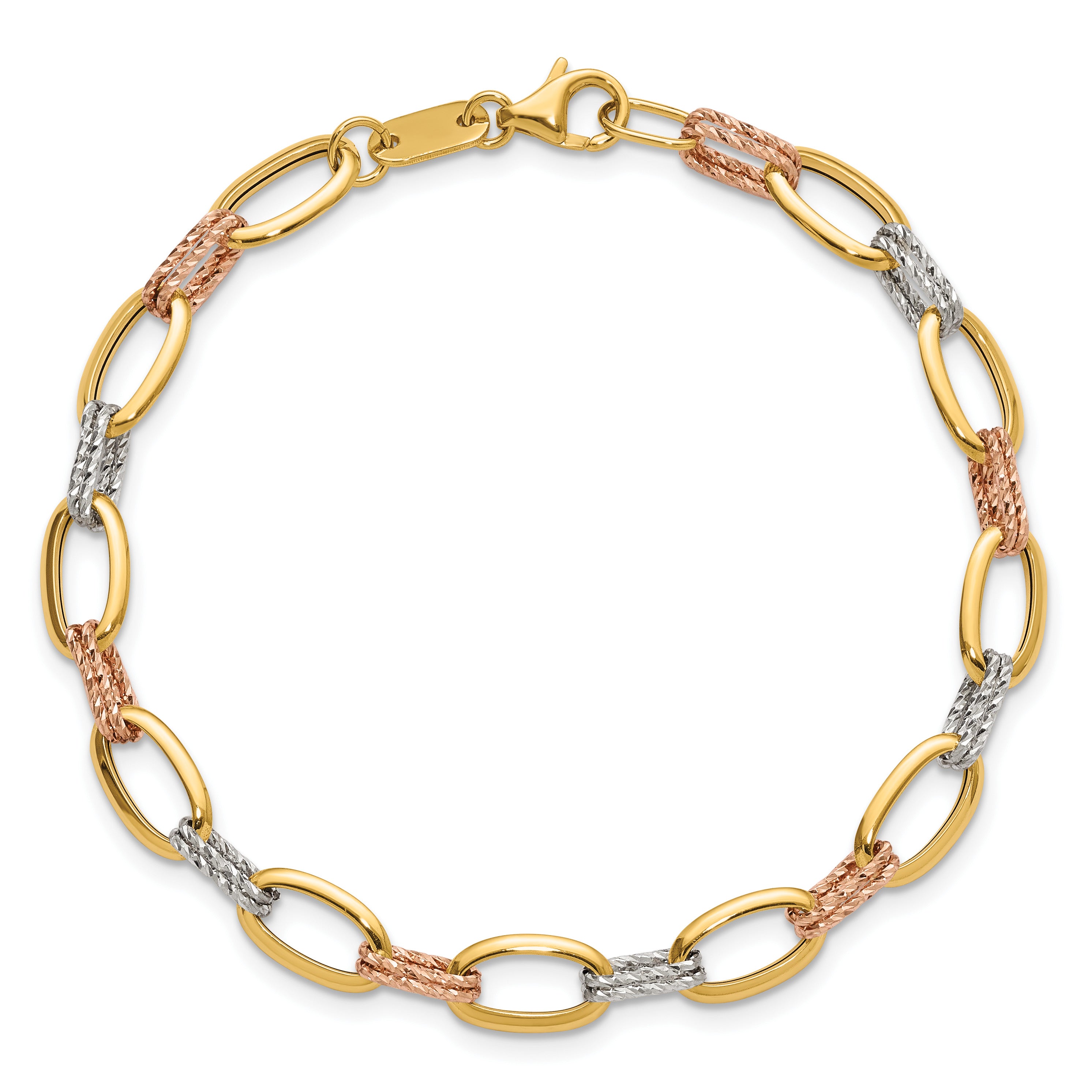 14K Tri-Color Gold Polished Link Bracelet, 7 in