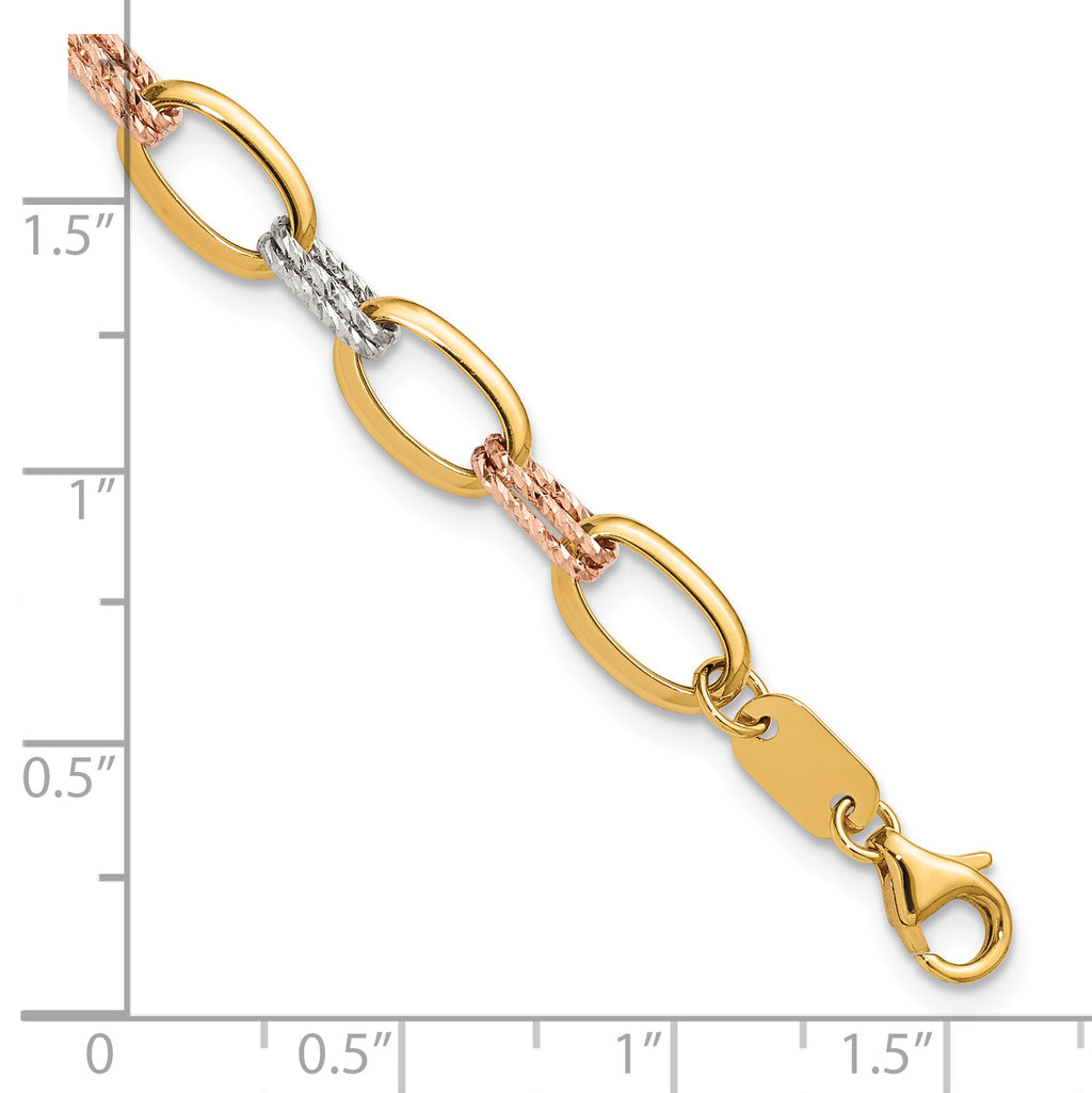 14K Tri-Color Gold Polished Link Bracelet, 7 in