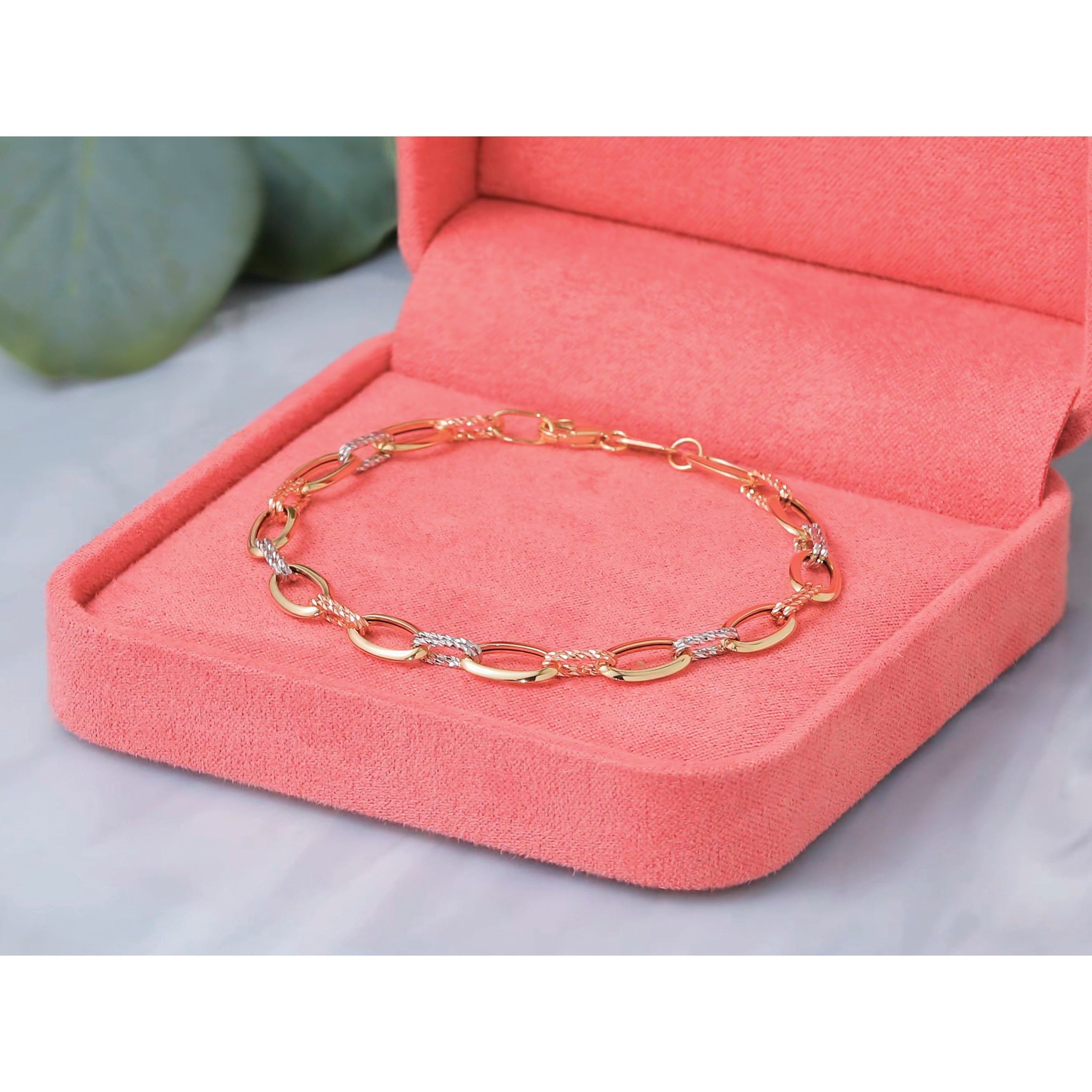 14K Tri-Color Gold Polished Link Bracelet, 7 in