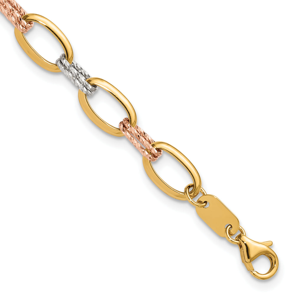 14K Tri-Color Gold Polished Link Bracelet, 7 in
