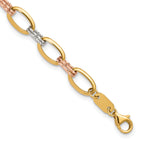 14K Tri-Color Gold Polished Link Bracelet, 7 in