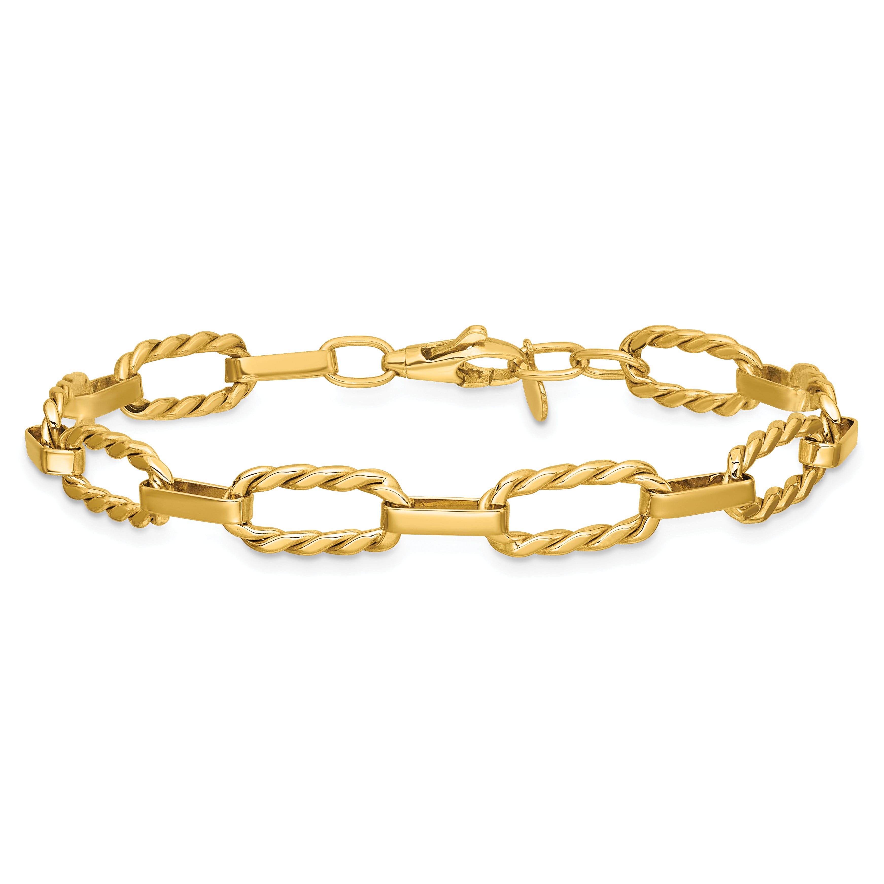 14K Yellow Gold Twisted Link Bracelet, 7.5 in
