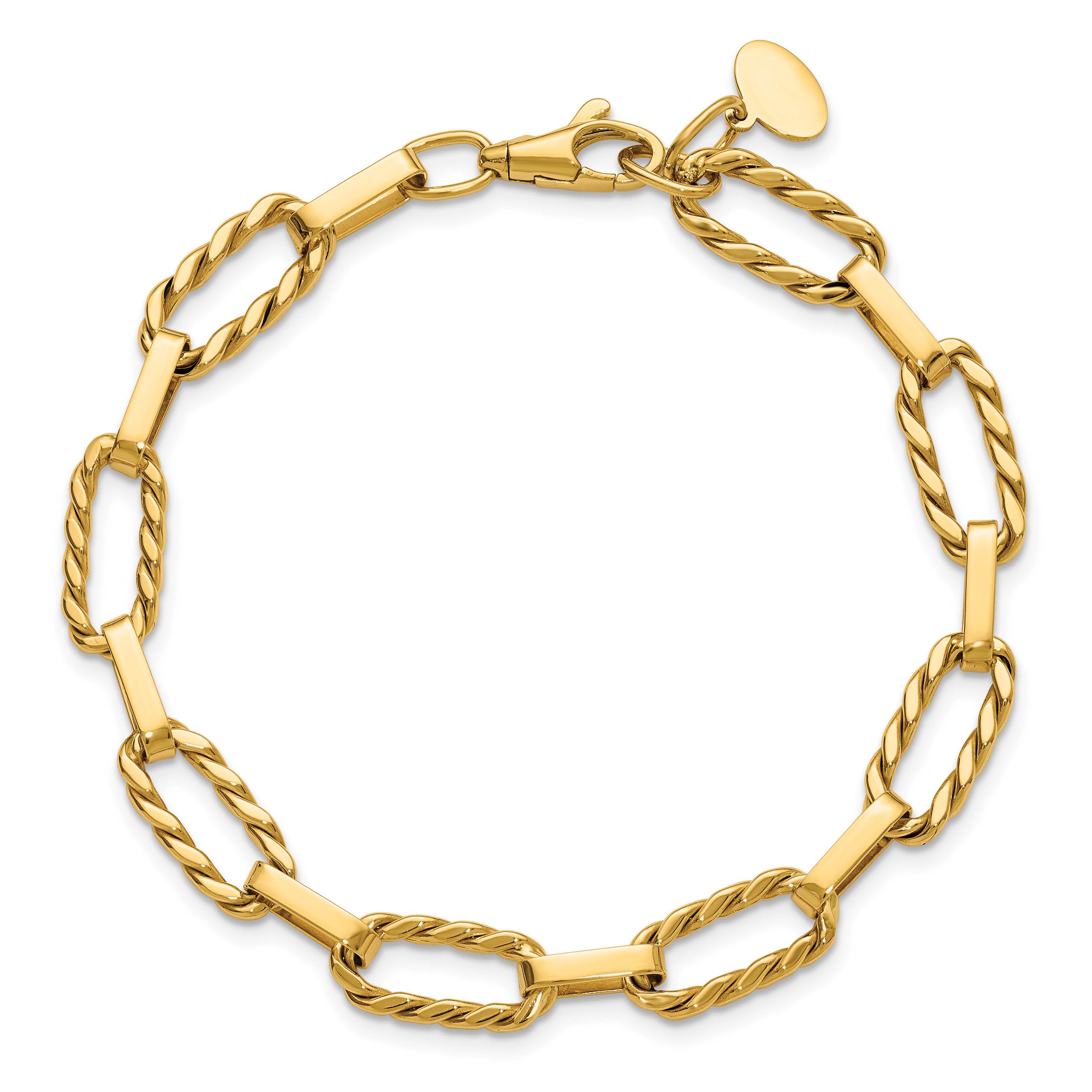 14K Yellow Gold Twisted Link Bracelet, 7.5 in