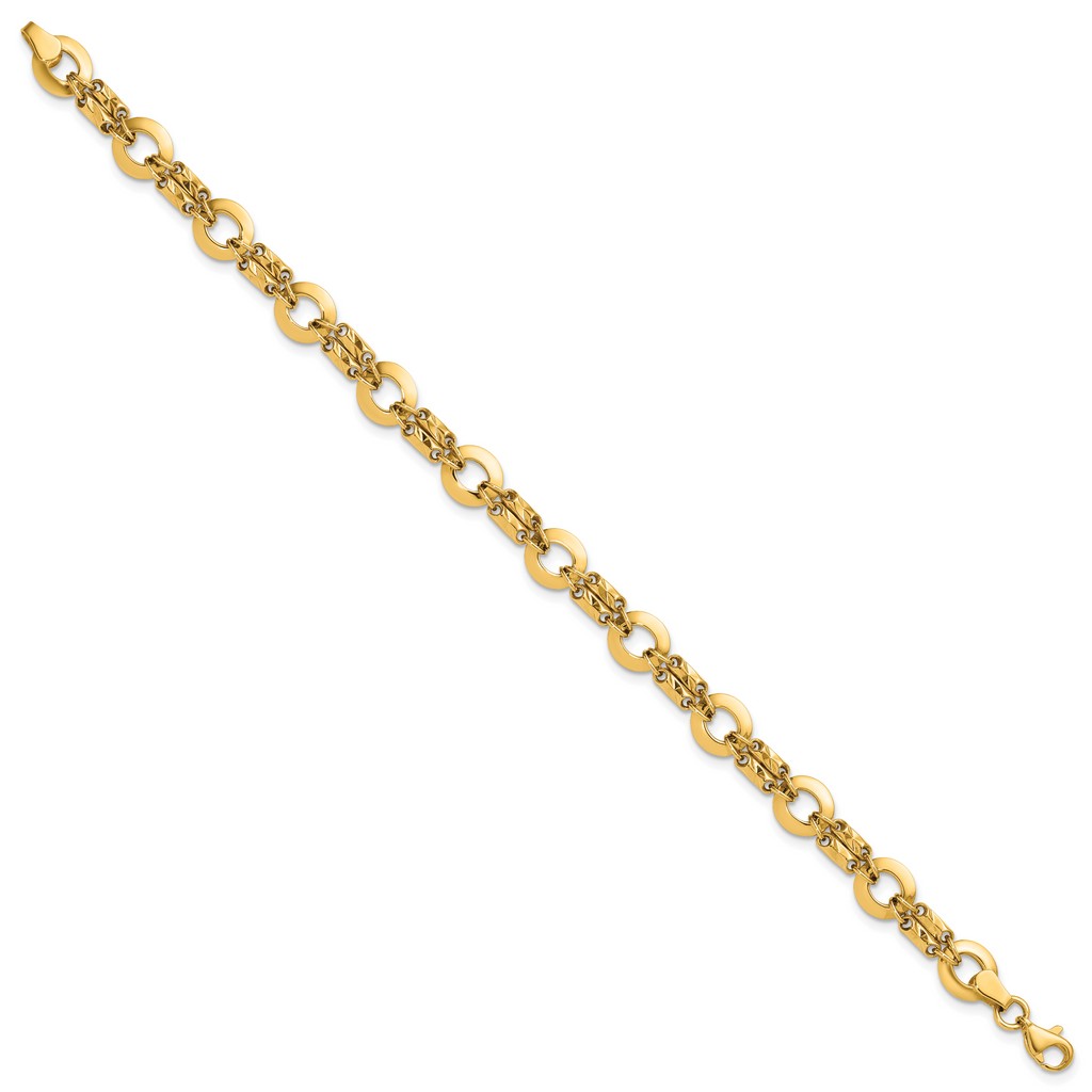 14K Yellow Gold Textured Link Bracelet, 7.5 in