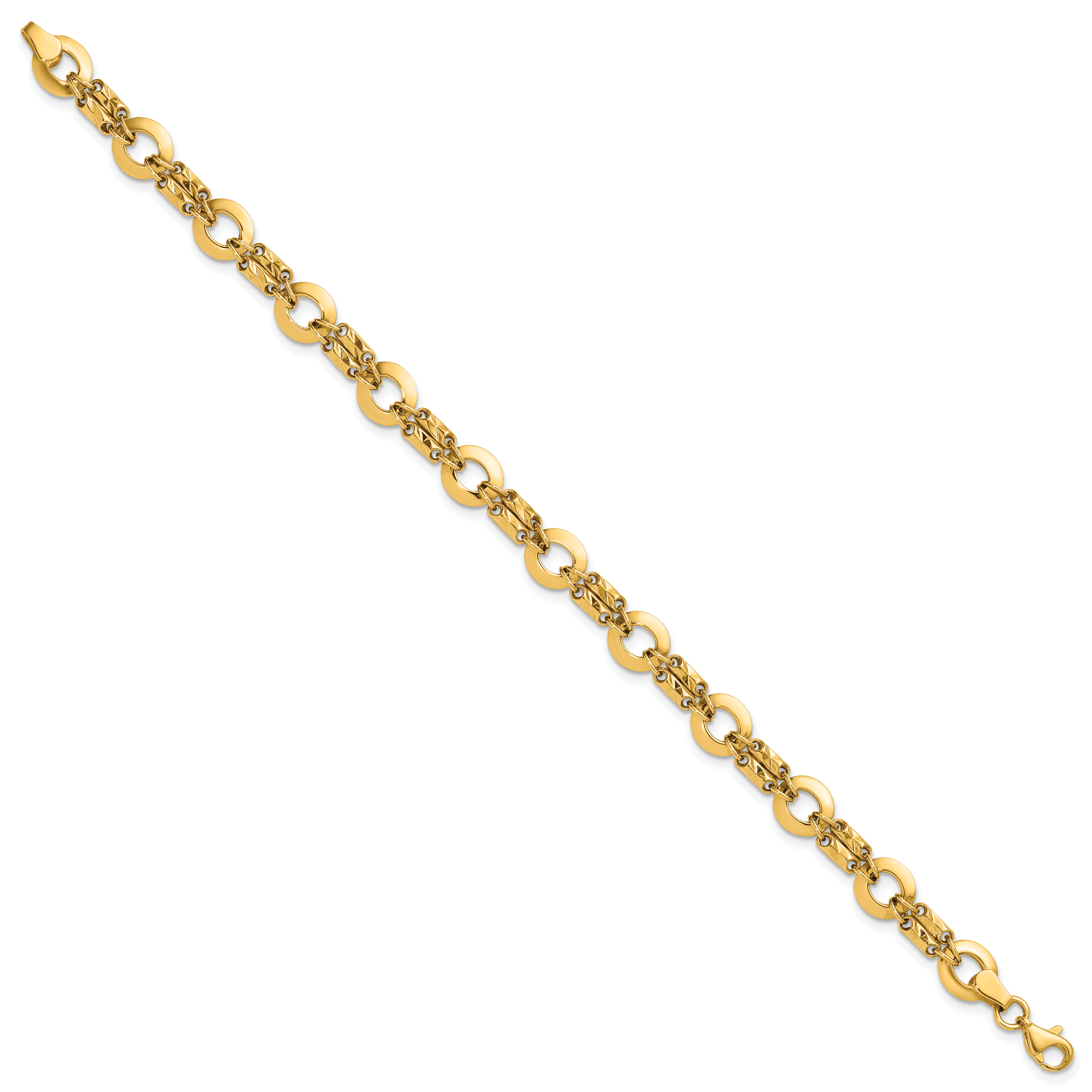 14K Yellow Gold Textured Link Bracelet, 7.5 in