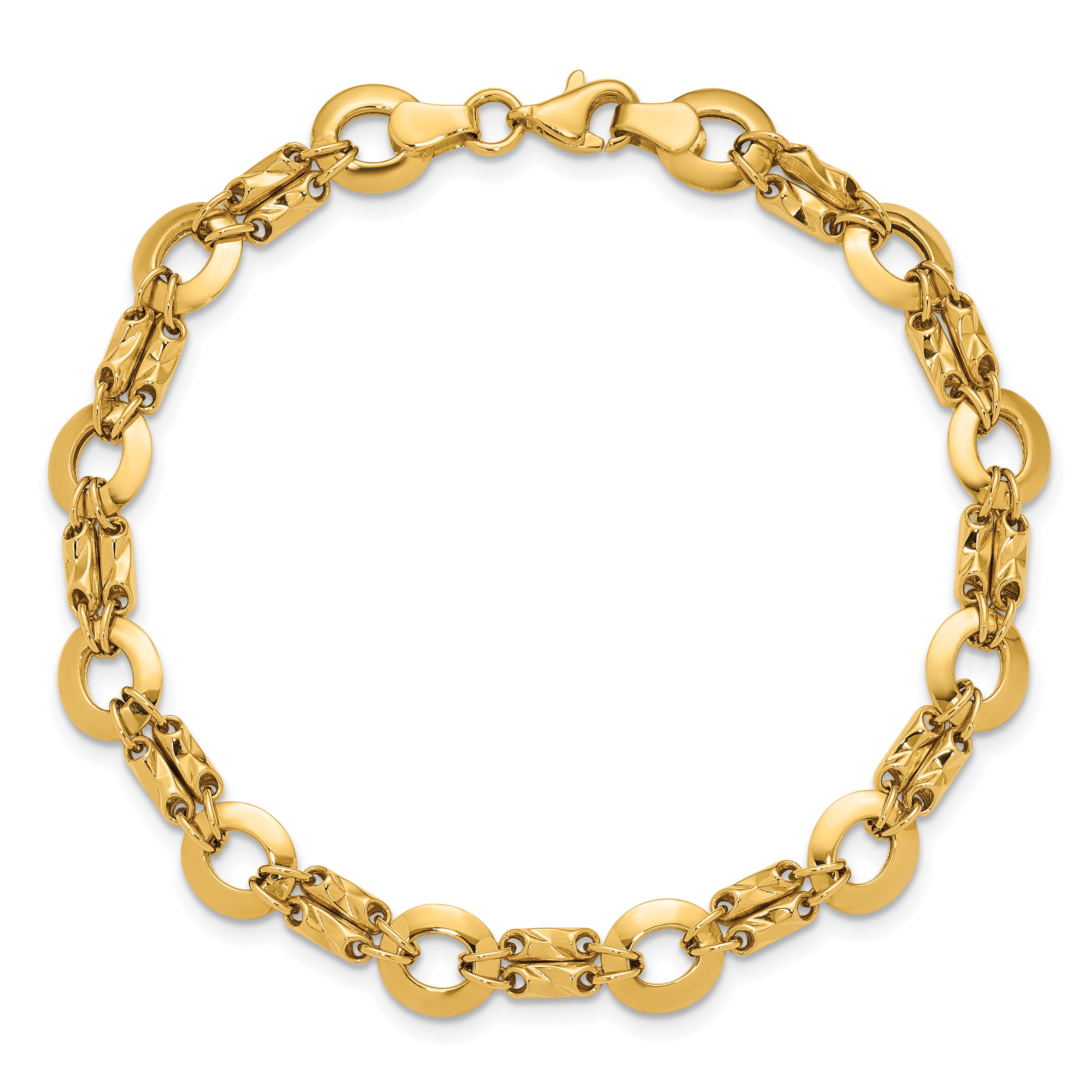 14K Yellow Gold Textured Link Bracelet, 7.5 in