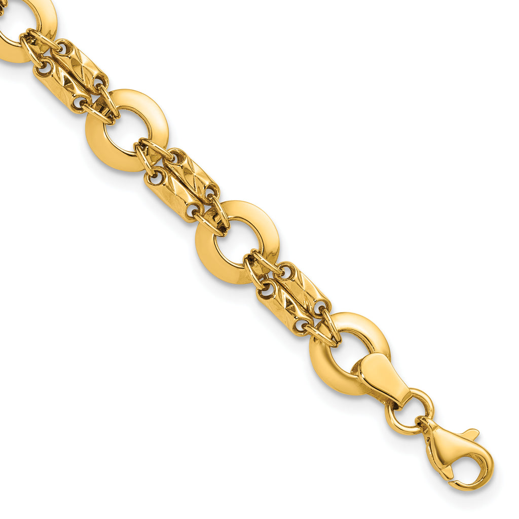 14K Yellow Gold Textured Link Bracelet, 7.5 in