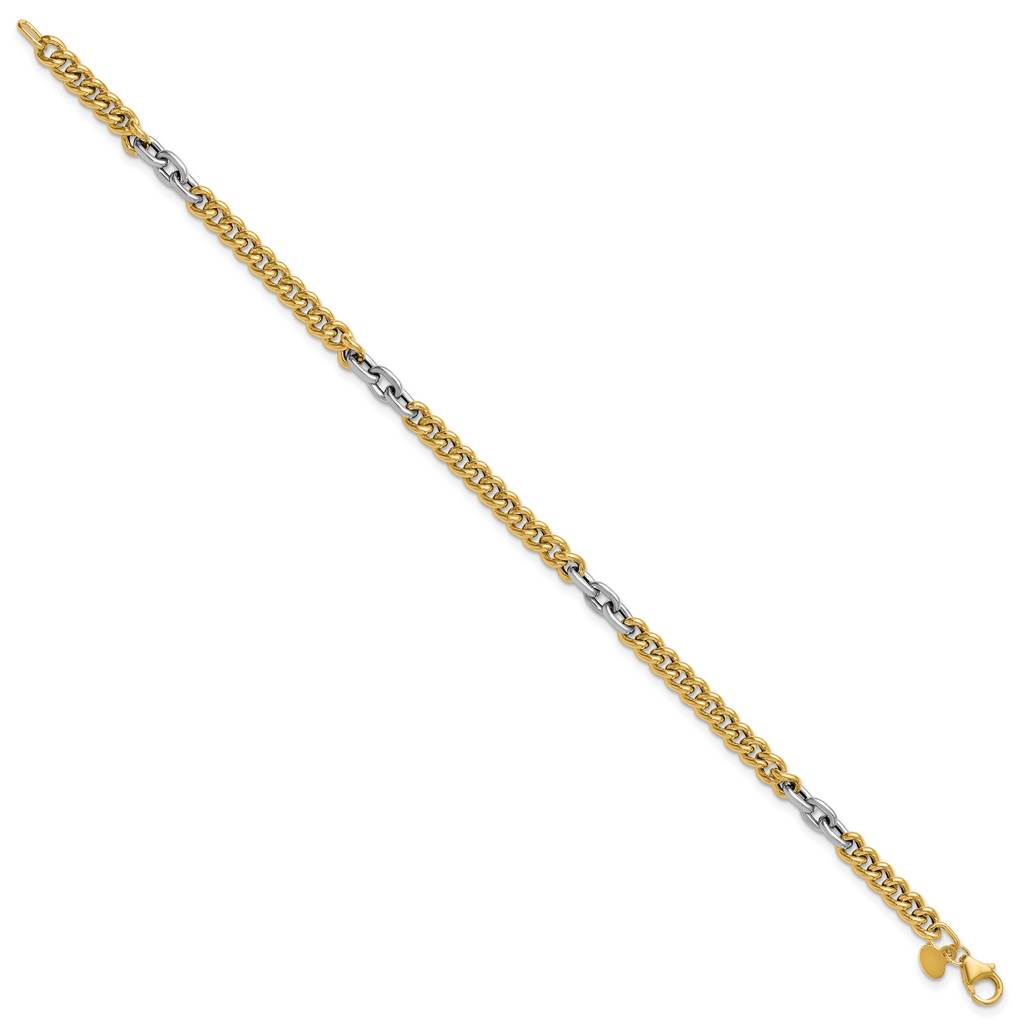 14K Two-Tone Gold Two-Tone Link Bracelet, 7.5 in