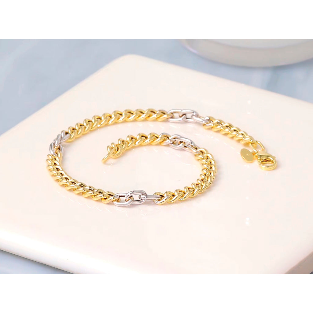 14K Two-Tone Gold Two-Tone Link Bracelet, 7.5 in
