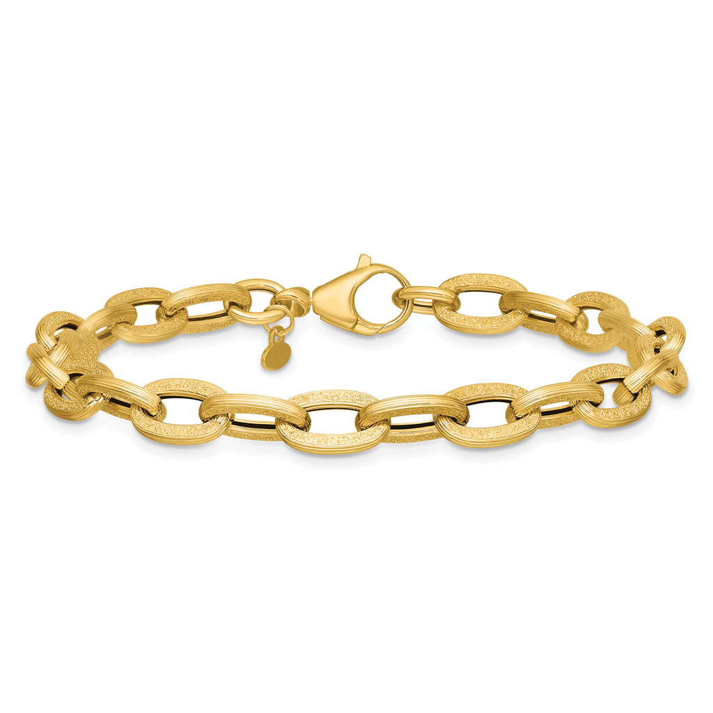 14K Yellow Gold Textured Link Bracelet, 7.75 in