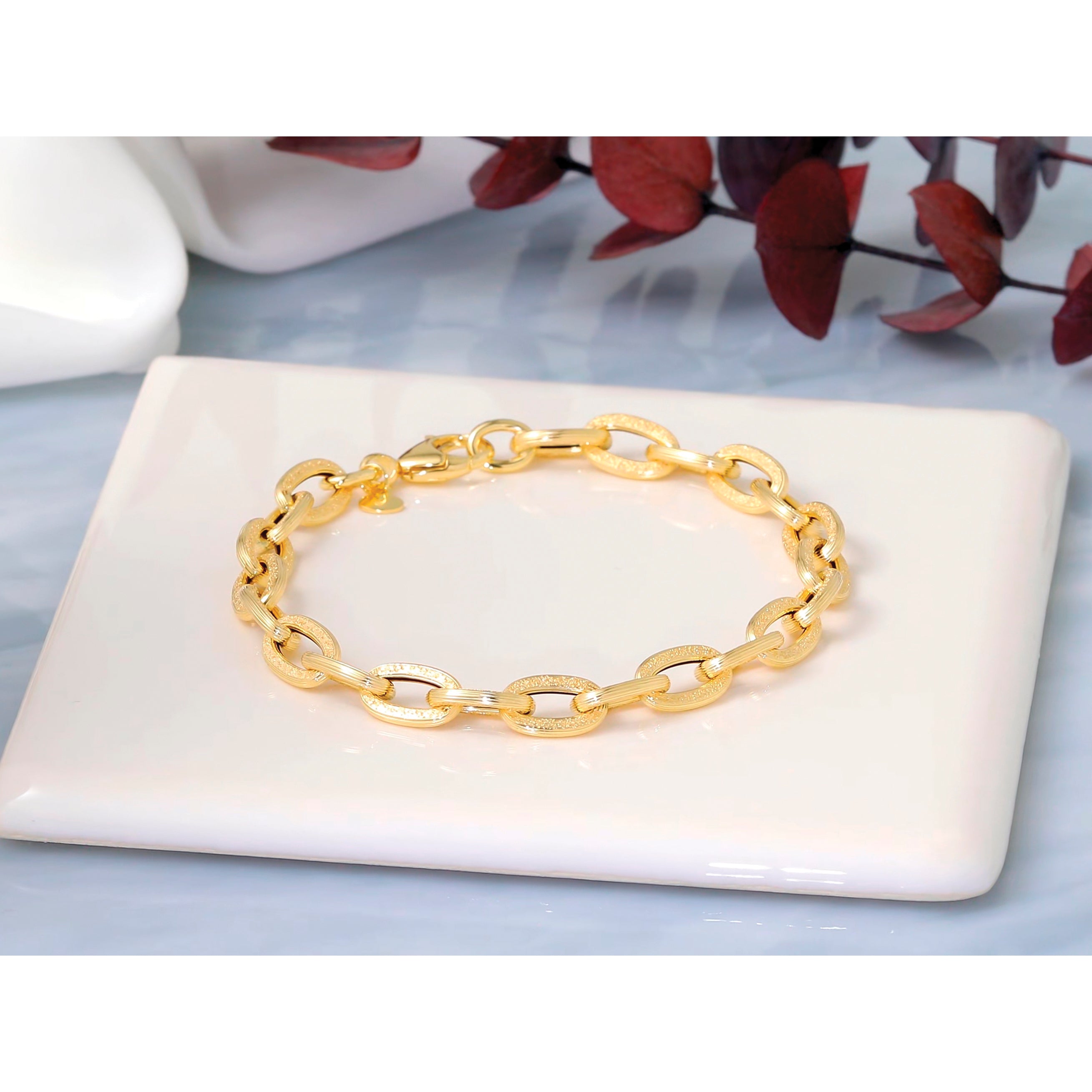 14K Yellow Gold Textured Link Bracelet, 7.75 in