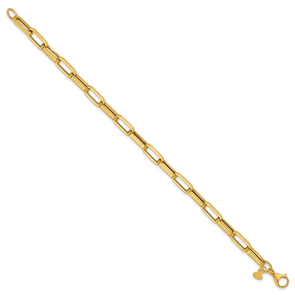 14K Yellow Gold Textured Link Bracelet, 7.5 in