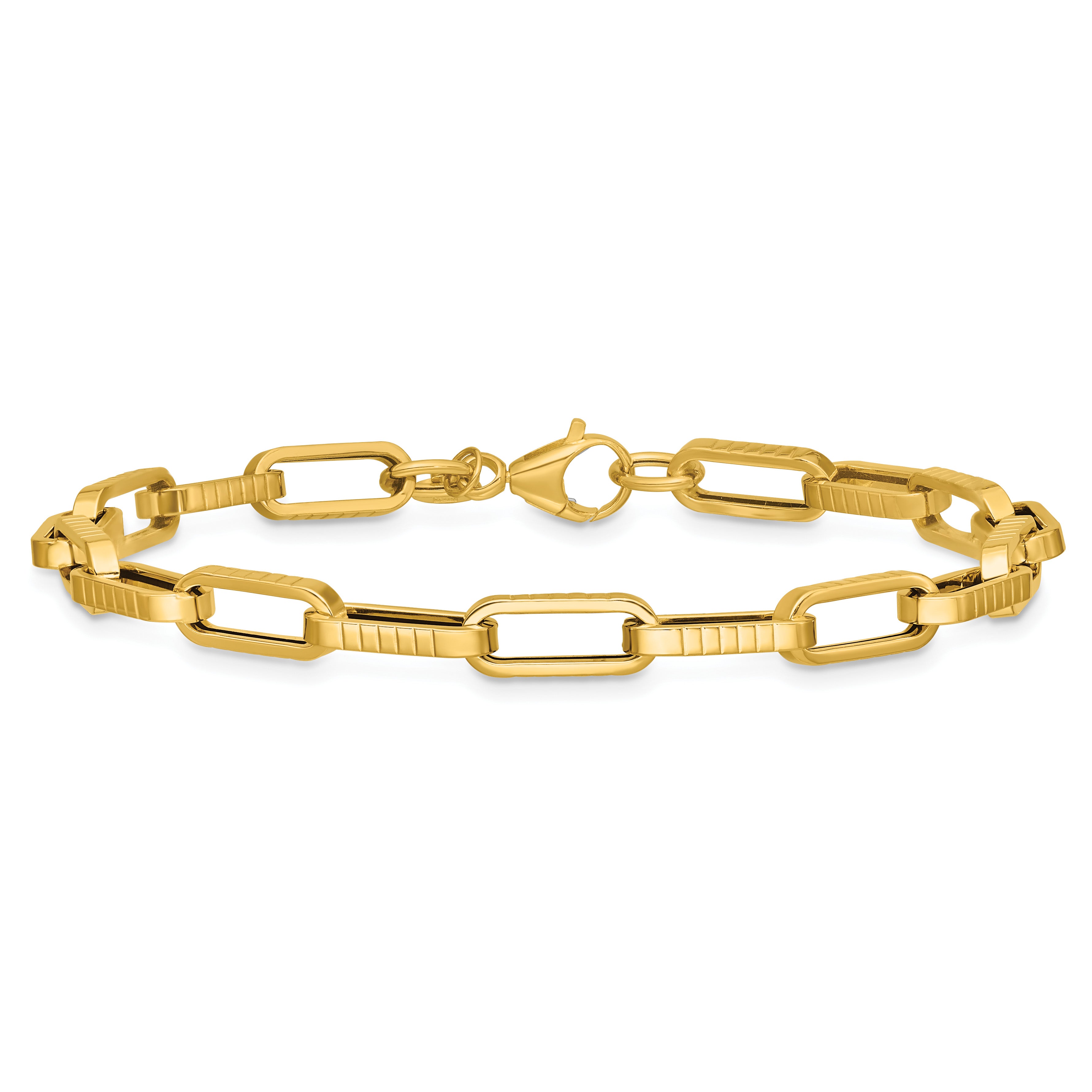 14K Yellow Gold Textured Link Bracelet, 7.5 in