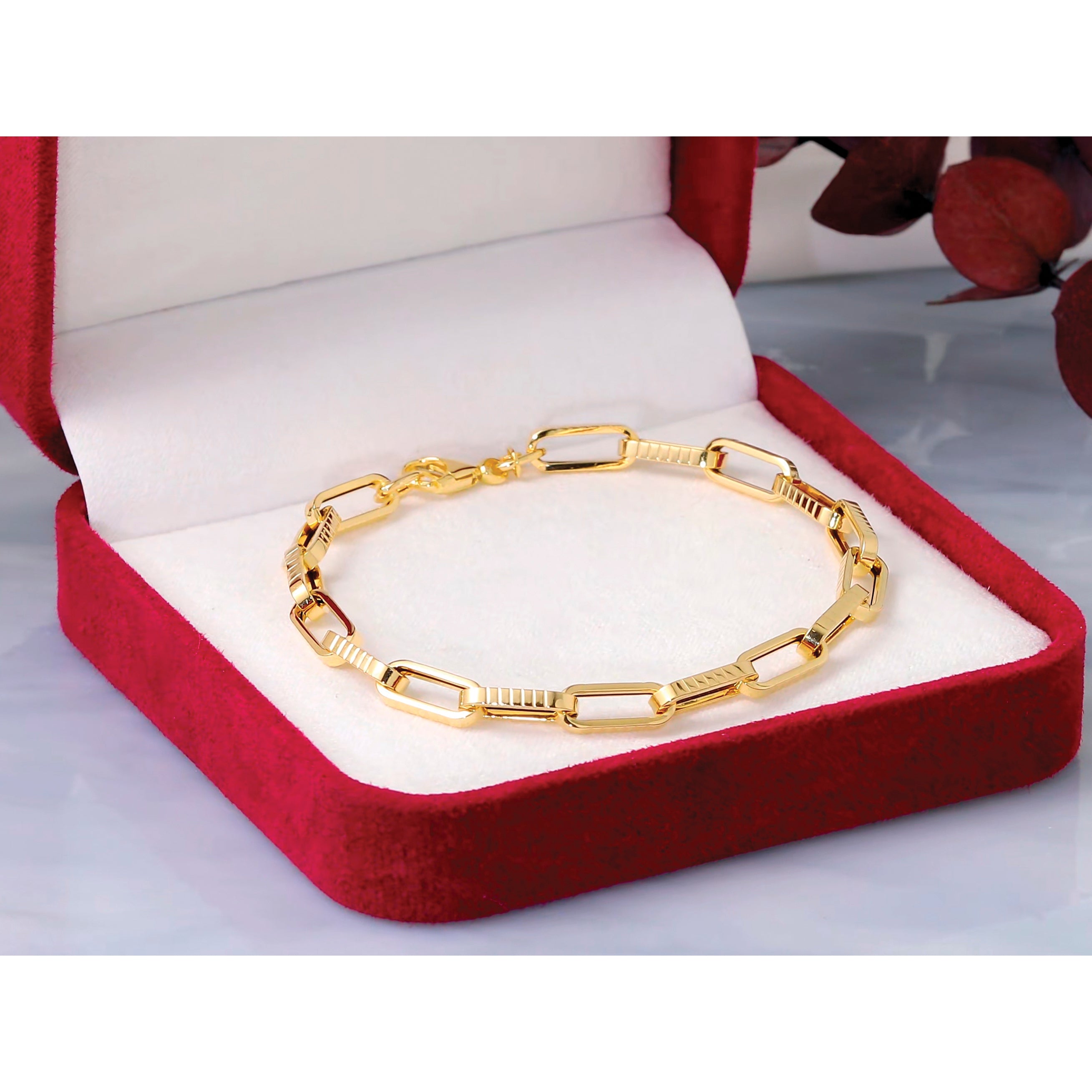 14K Yellow Gold Textured Link Bracelet, 7.5 in