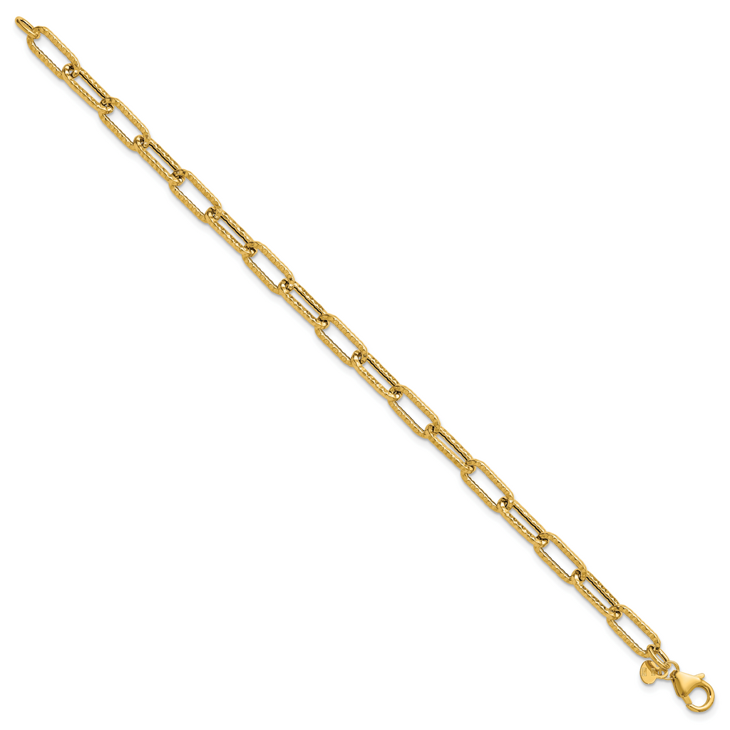 14K Yellow Gold Textured Link Bracelet, 7.5 in