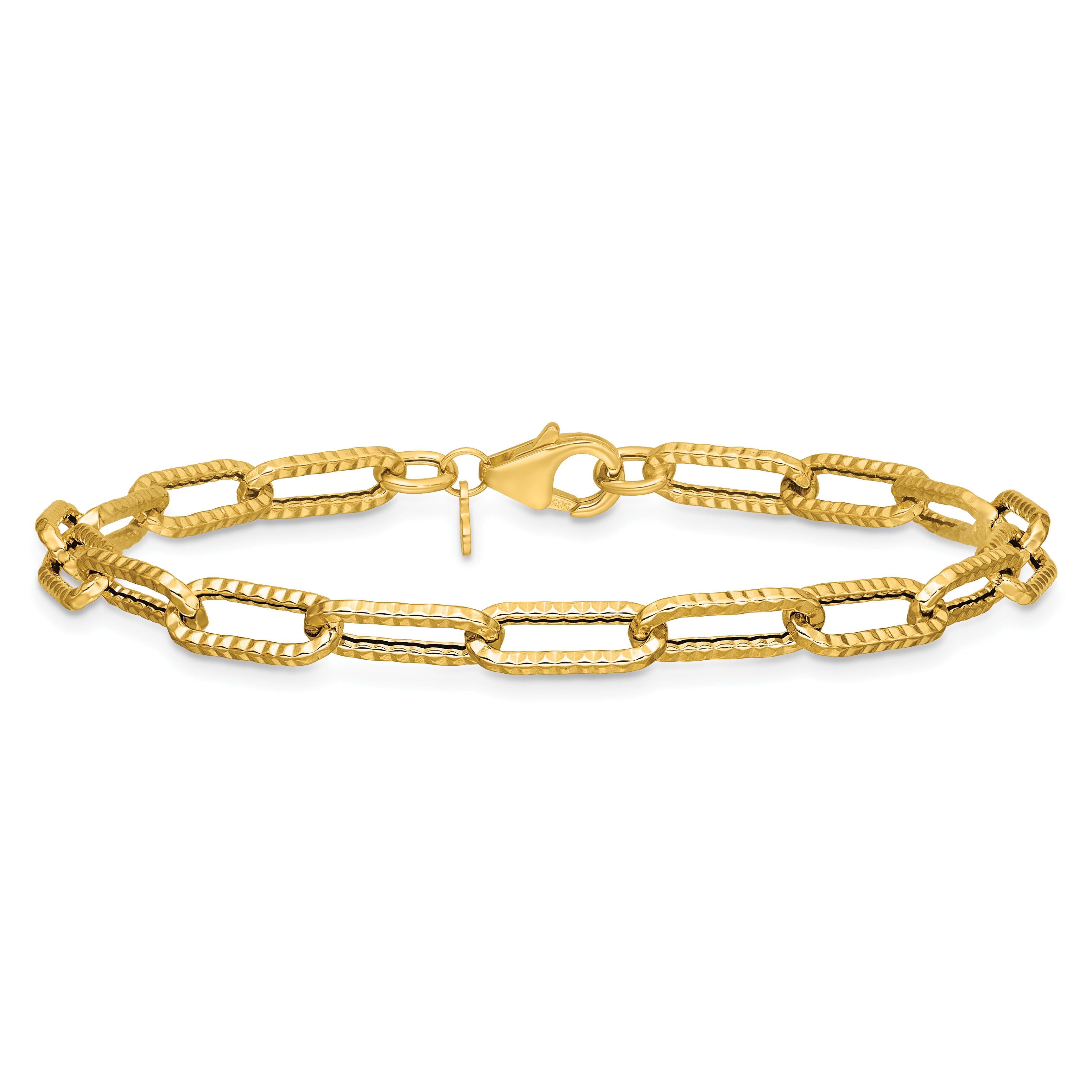 14K Yellow Gold Textured Link Bracelet, 7.5 in