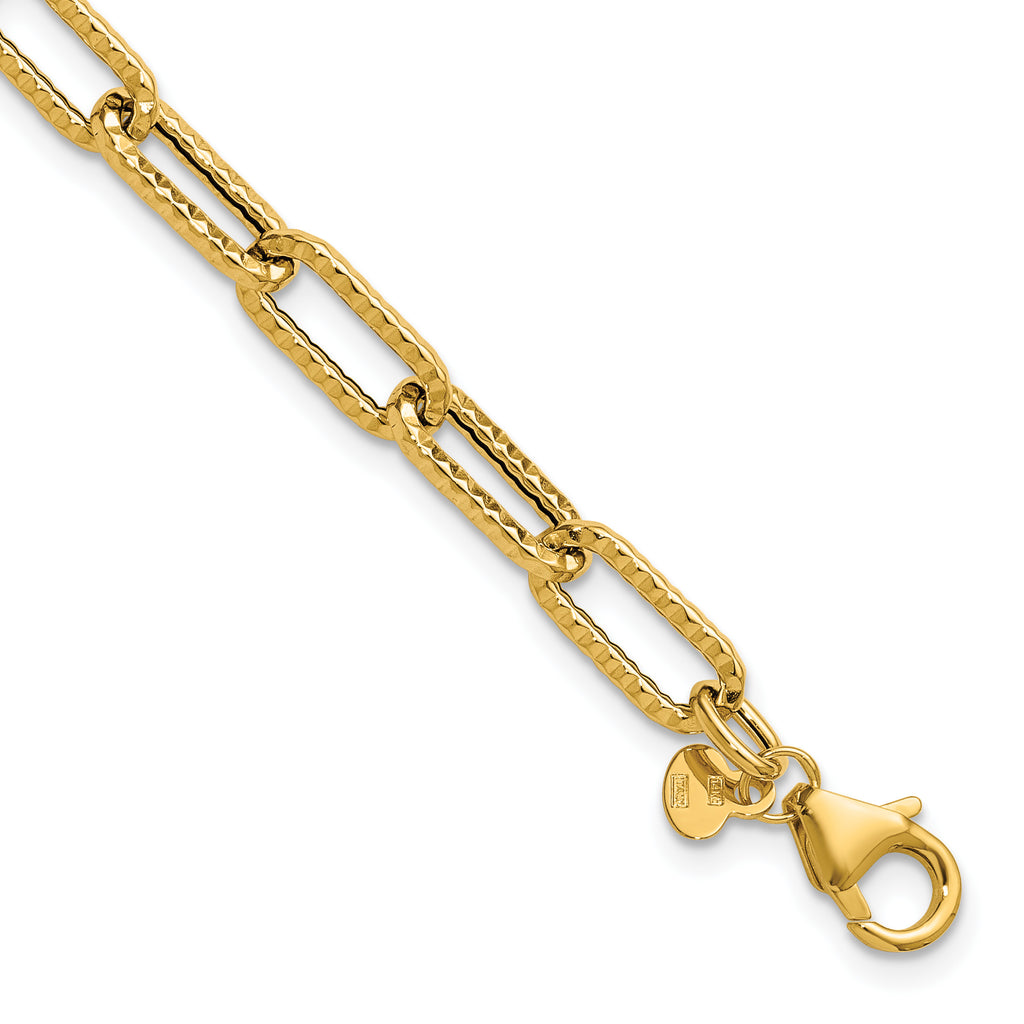 14K Yellow Gold Textured Link Bracelet, 7.5 in