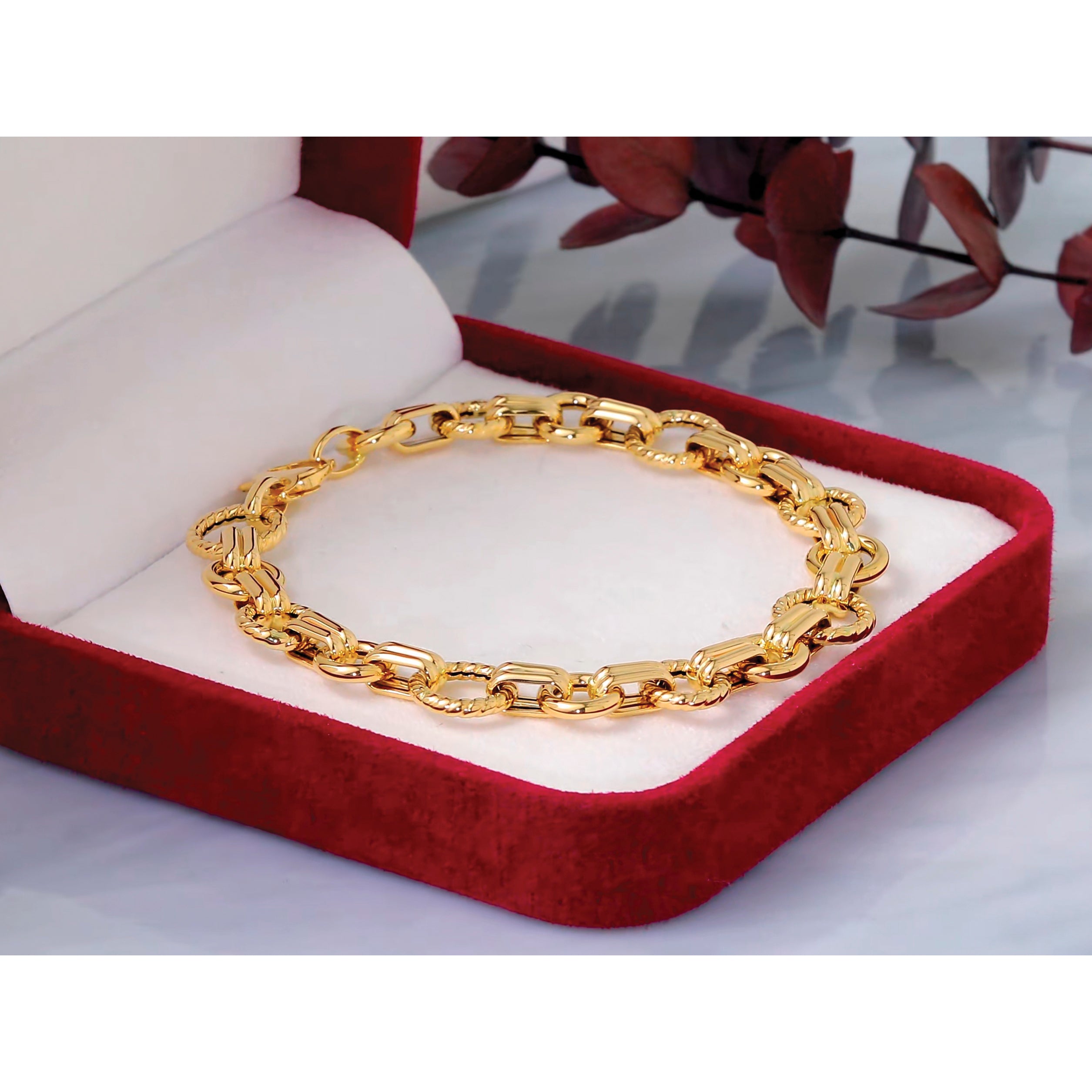 14K Yellow Gold Twisted Link Bracelet, 7.75 in