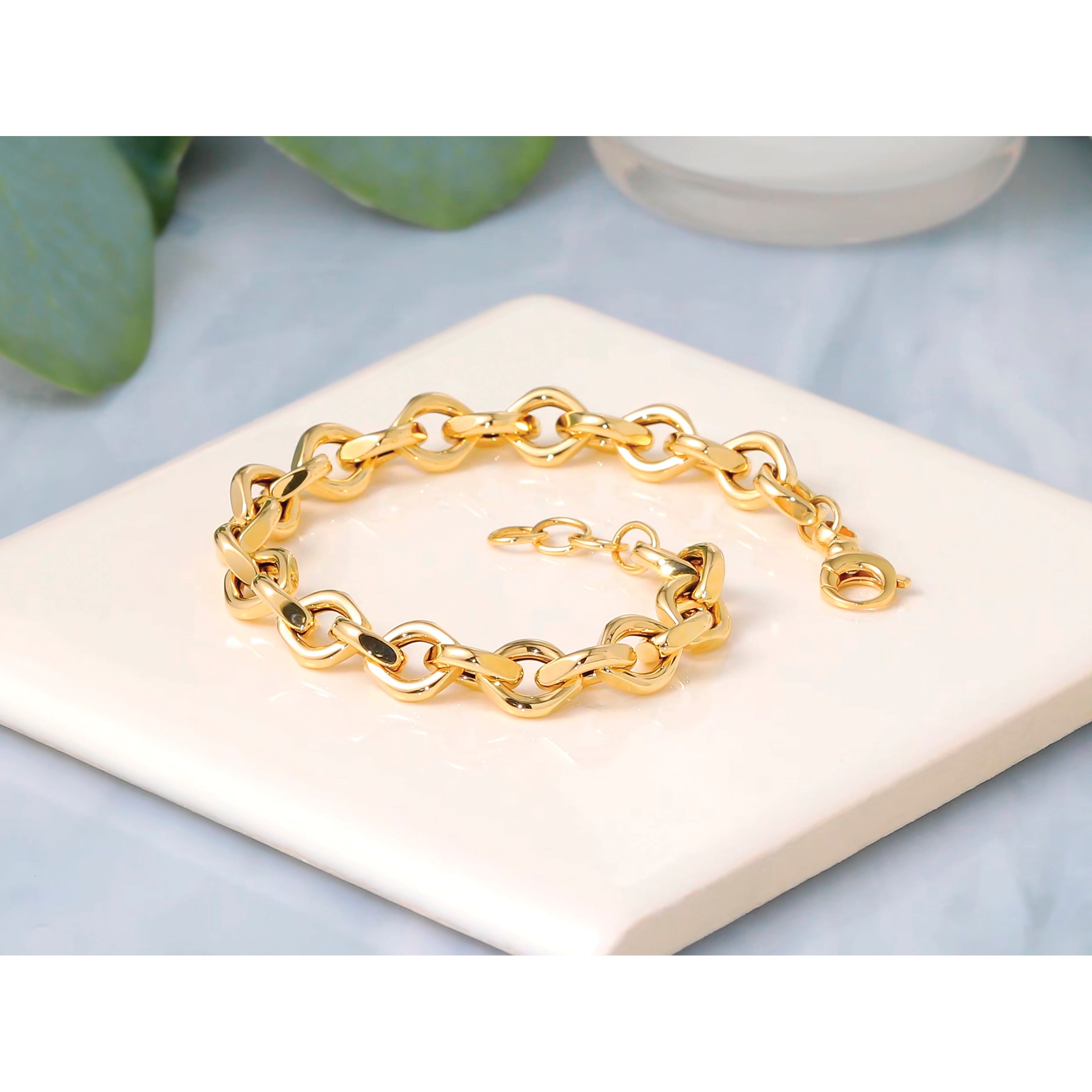 14K Yellow Gold Polished Link Bracelet, 8 in