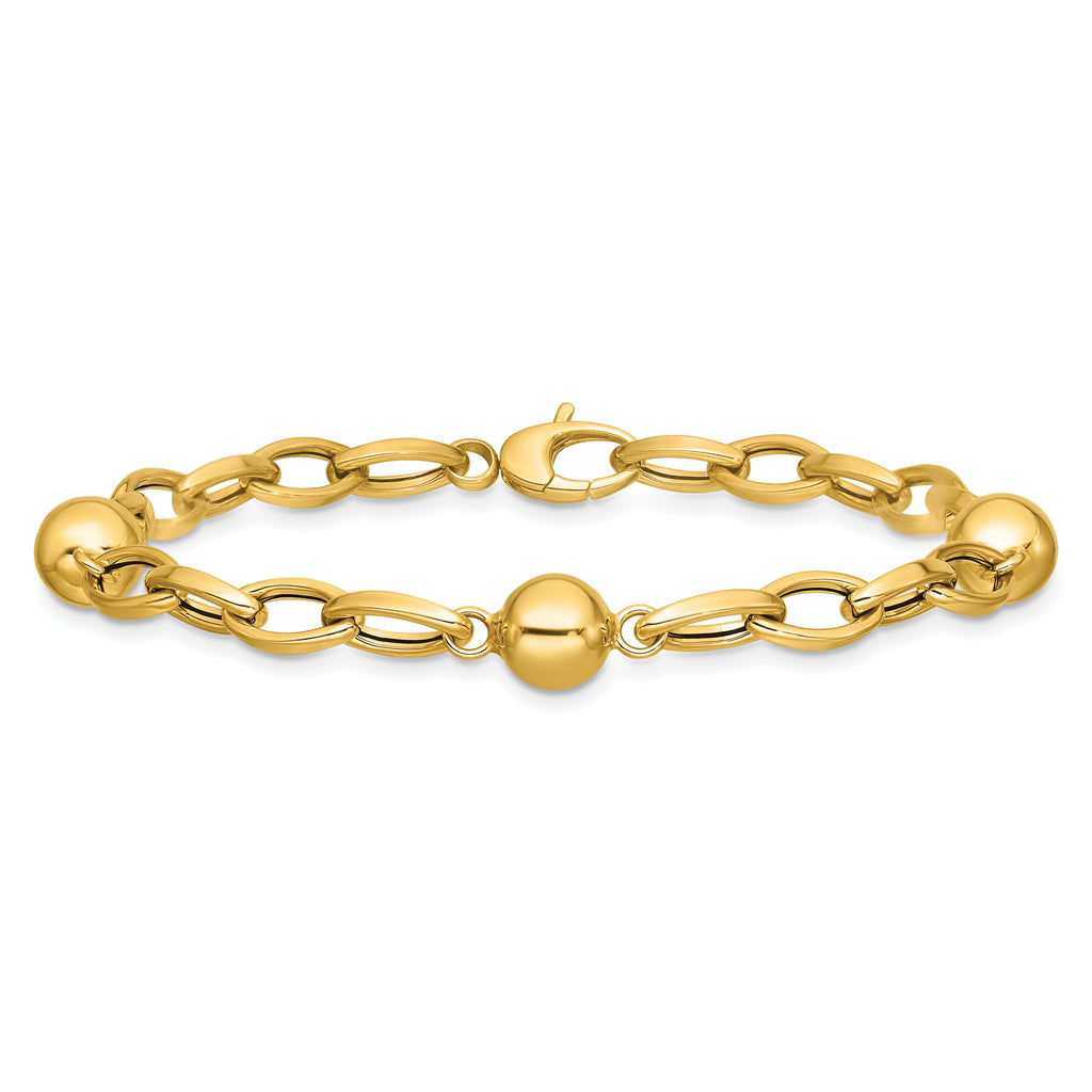 14K Yellow Gold Polished Link Bracelet, 7.5 in