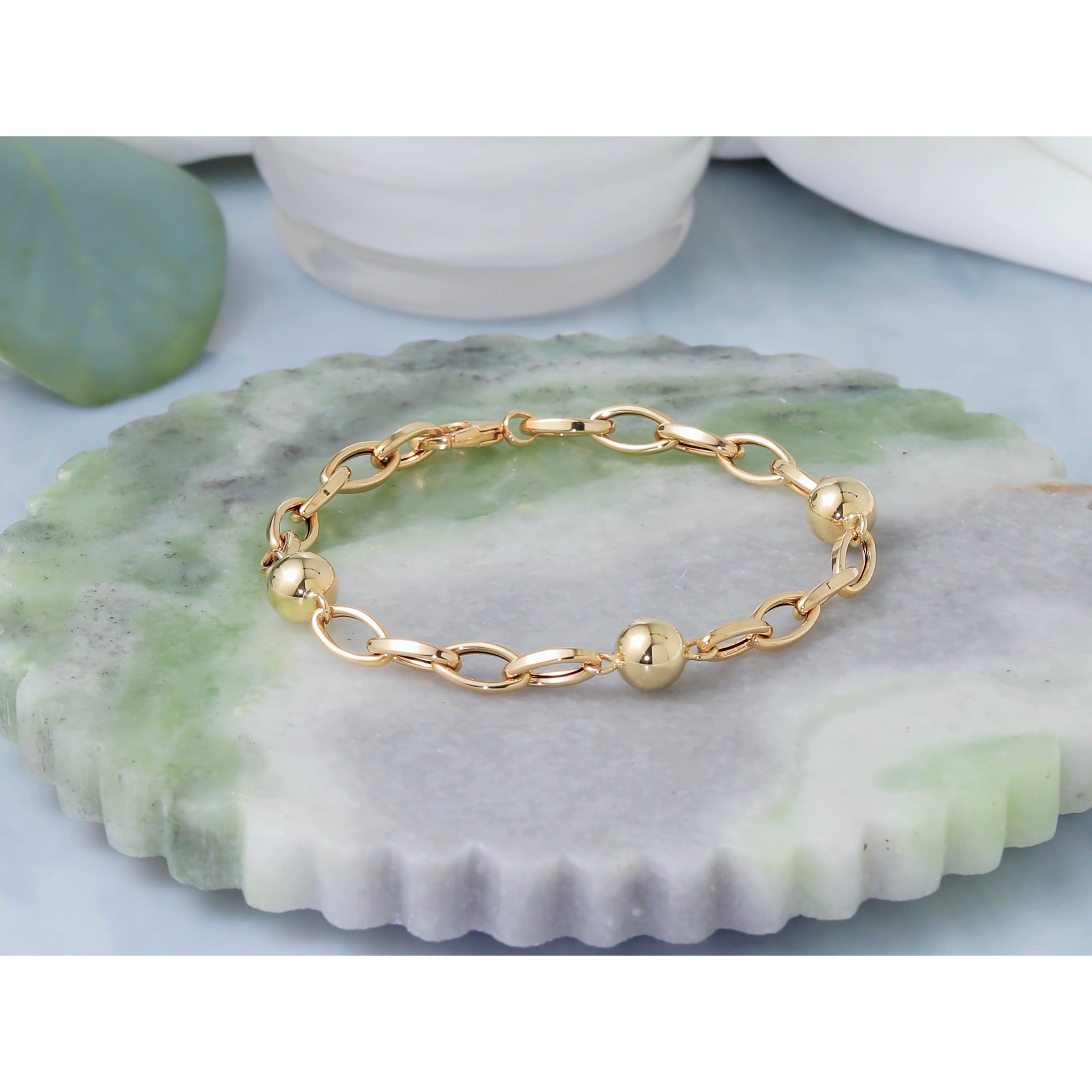 14K Yellow Gold Polished Link Bracelet, 7.5 in
